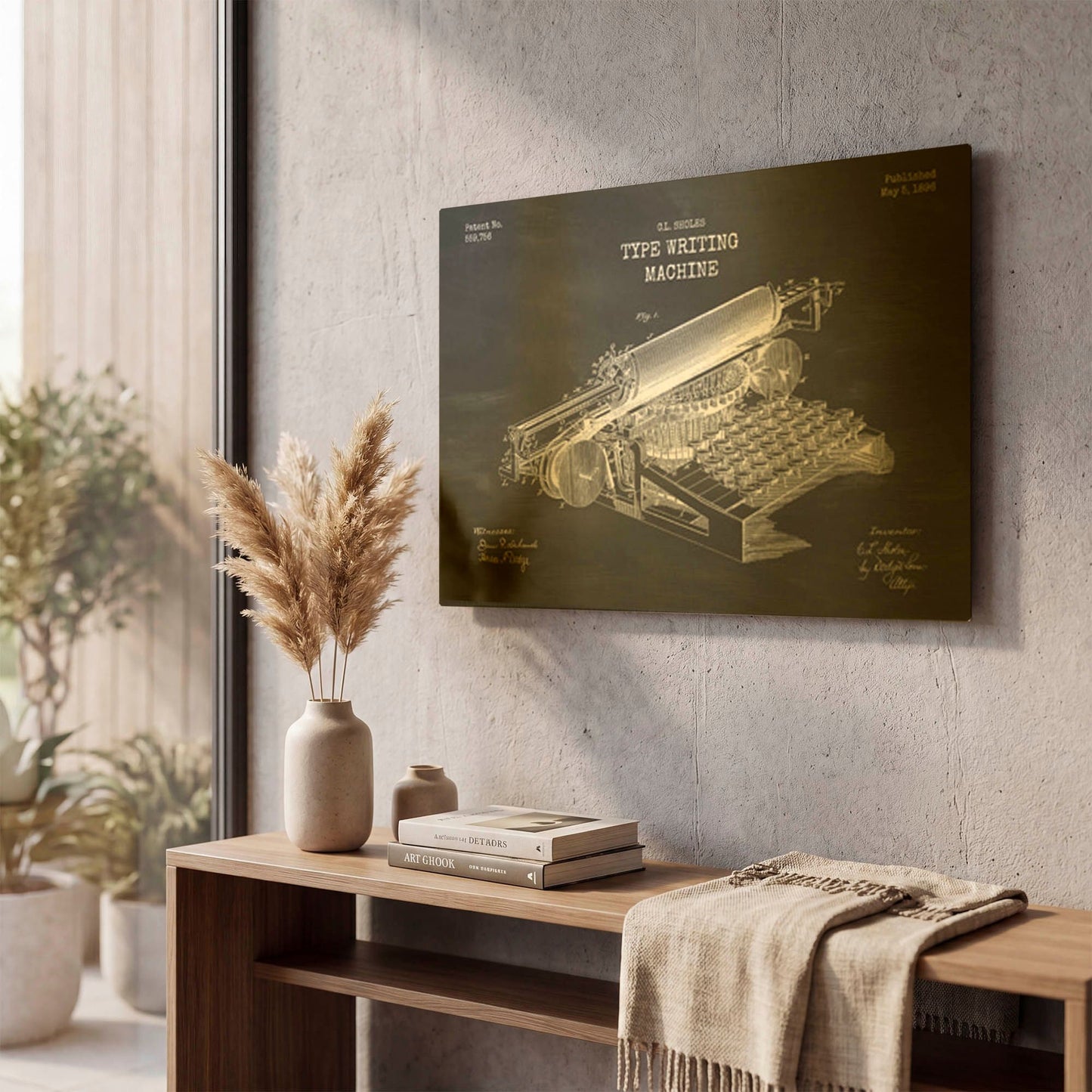 'Type Writing Machine Blueprint Patent Chalkboard' By LUXE Gold Metal Wall Art
