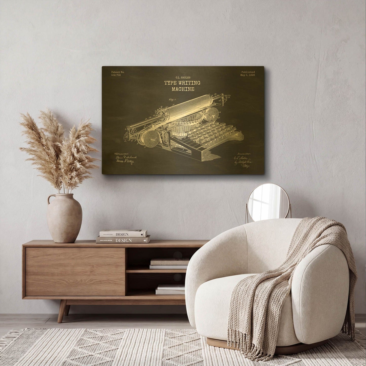 'Type Writing Machine Blueprint Patent Chalkboard' By LUXE Gold Metal Wall Art
