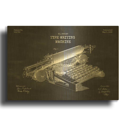 'Type Writing Machine Blueprint Patent Chalkboard' By LUXE Gold Metal Wall Art