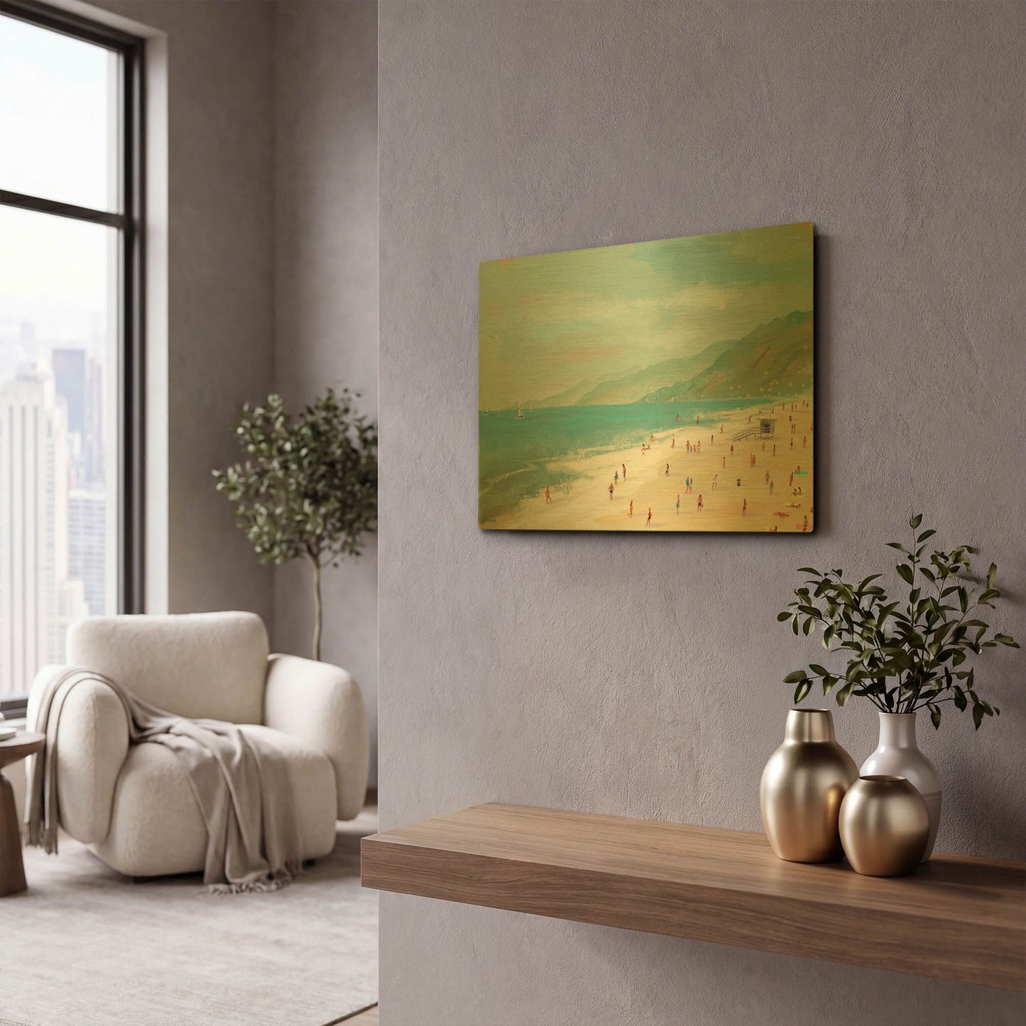 'Santa Monica Beach' By Pete Oswald Gold Metal Wall Art