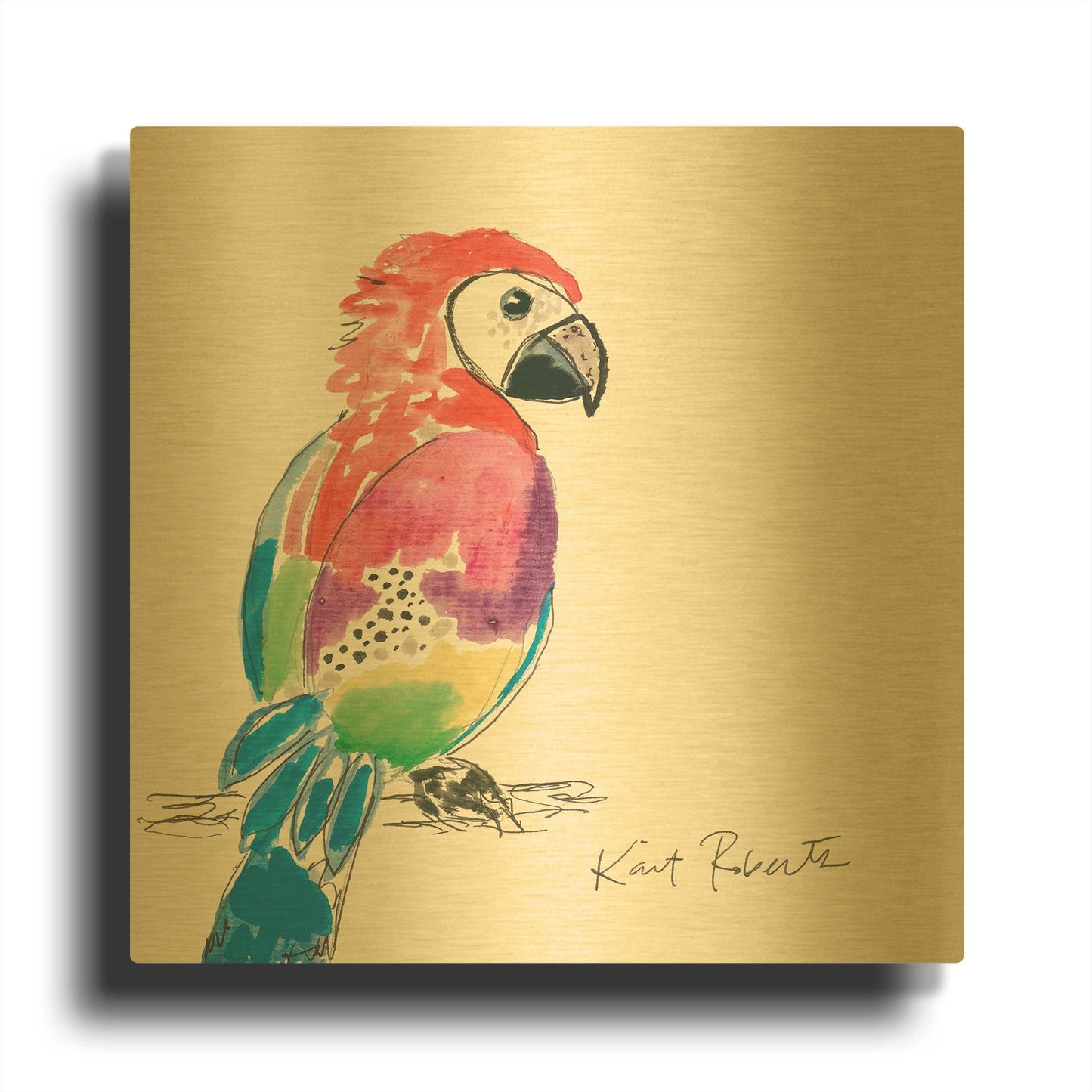 'Preston the Parrot' By Kait Roberts Gold Metal Wall Art