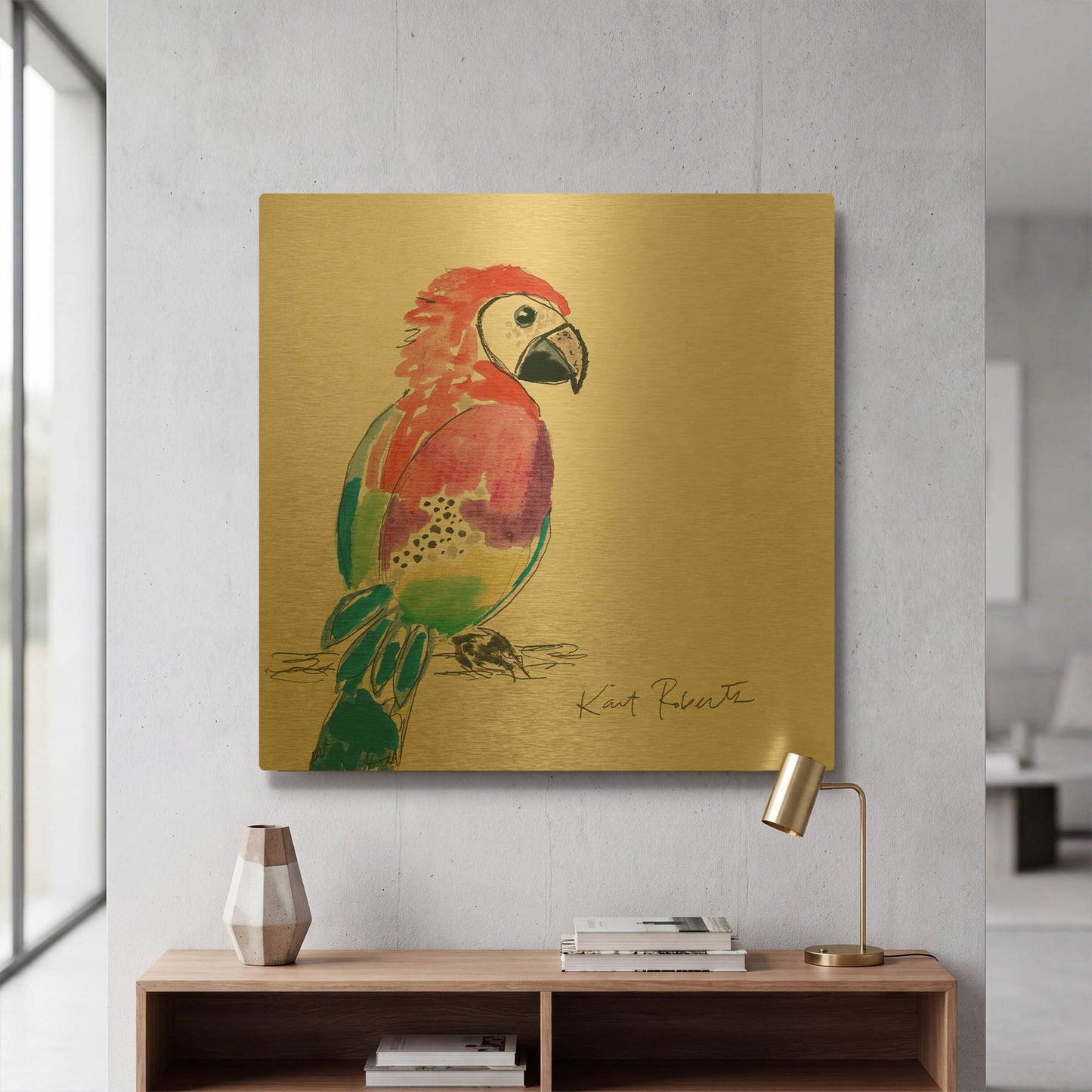 'Preston the Parrot' By Kait Roberts Gold Metal Wall Art