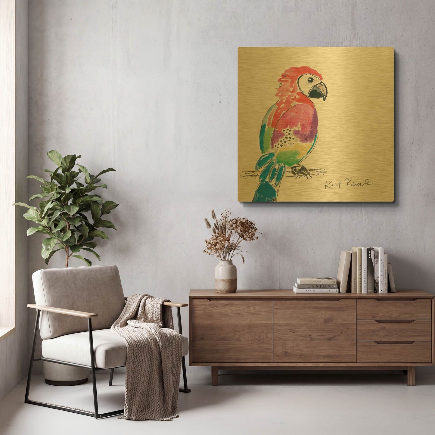 'Preston the Parrot' By Kait Roberts Gold Metal Wall Art