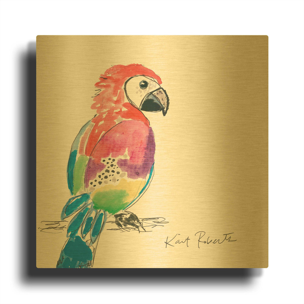 'Preston the Parrot' By Kait Roberts Gold Metal Wall Art