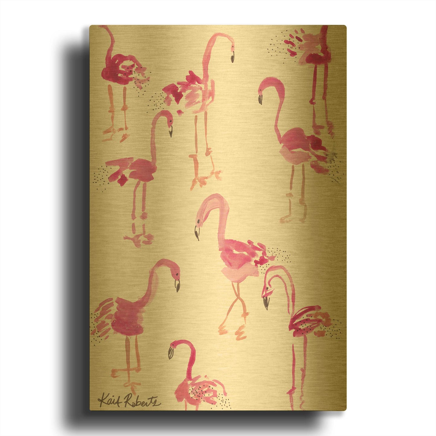 'Pink and Polka-Dots' By Kait Roberts Gold Metal Wall Art