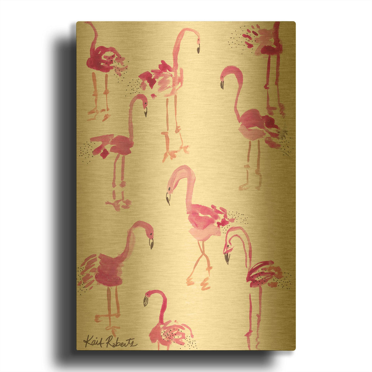 'Pink and Polka-Dots' By Kait Roberts Gold Metal Wall Art