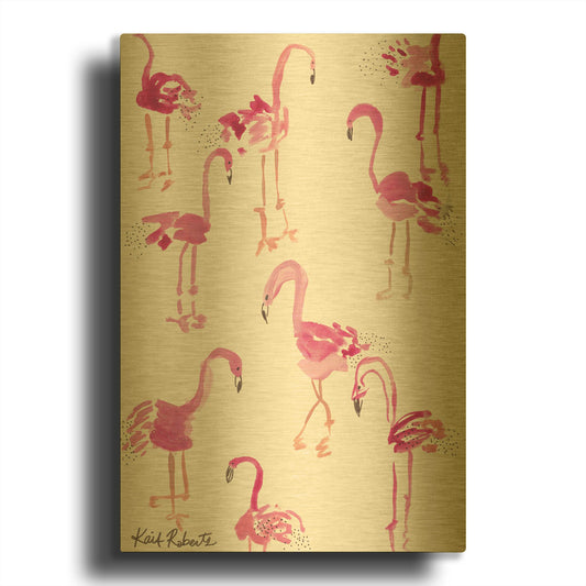 'Pink and Polka-Dots' By Kait Roberts Gold Metal Wall Art