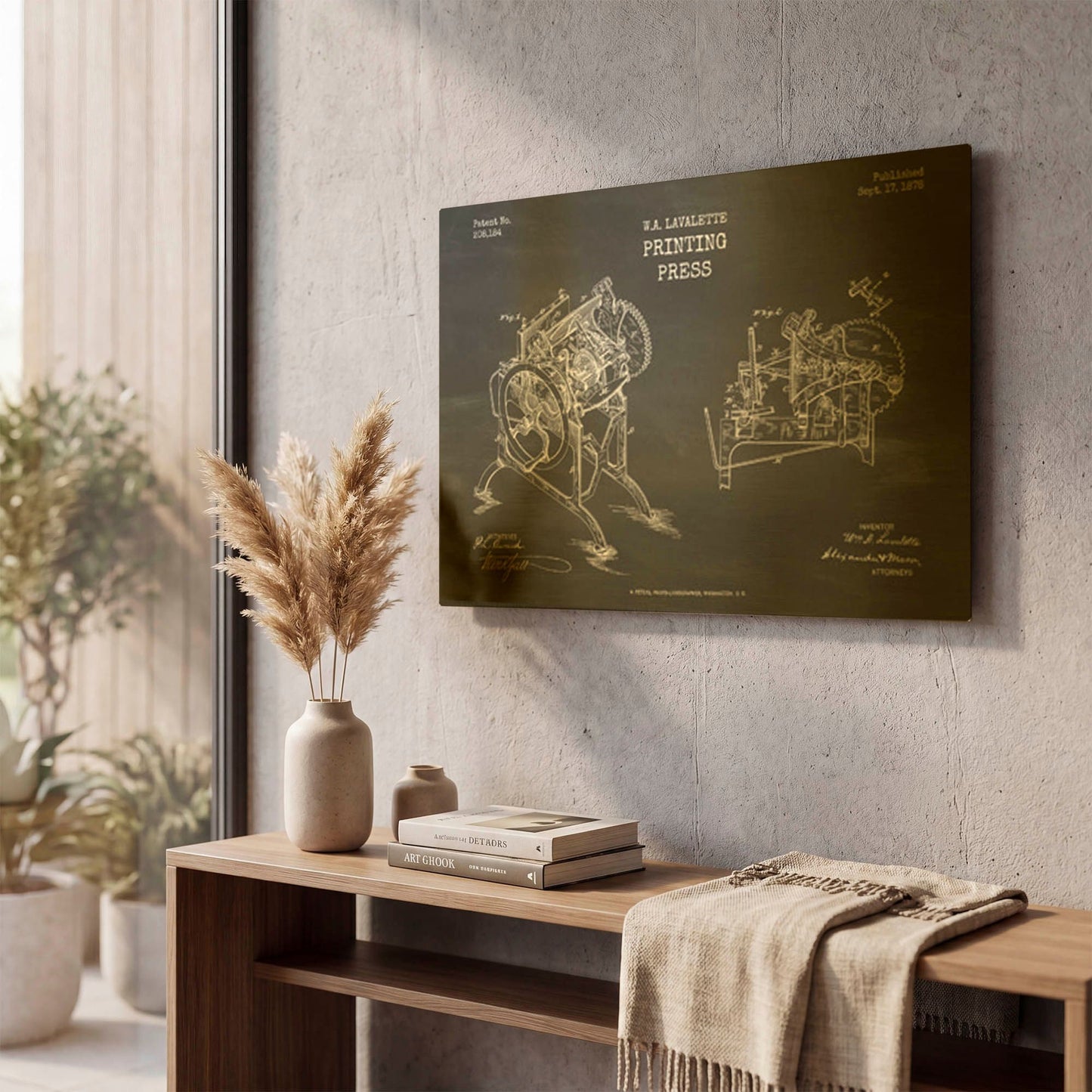 'Printing Press Blueprint Patent Chalkboard' By LUXE Gold Metal Wall Art