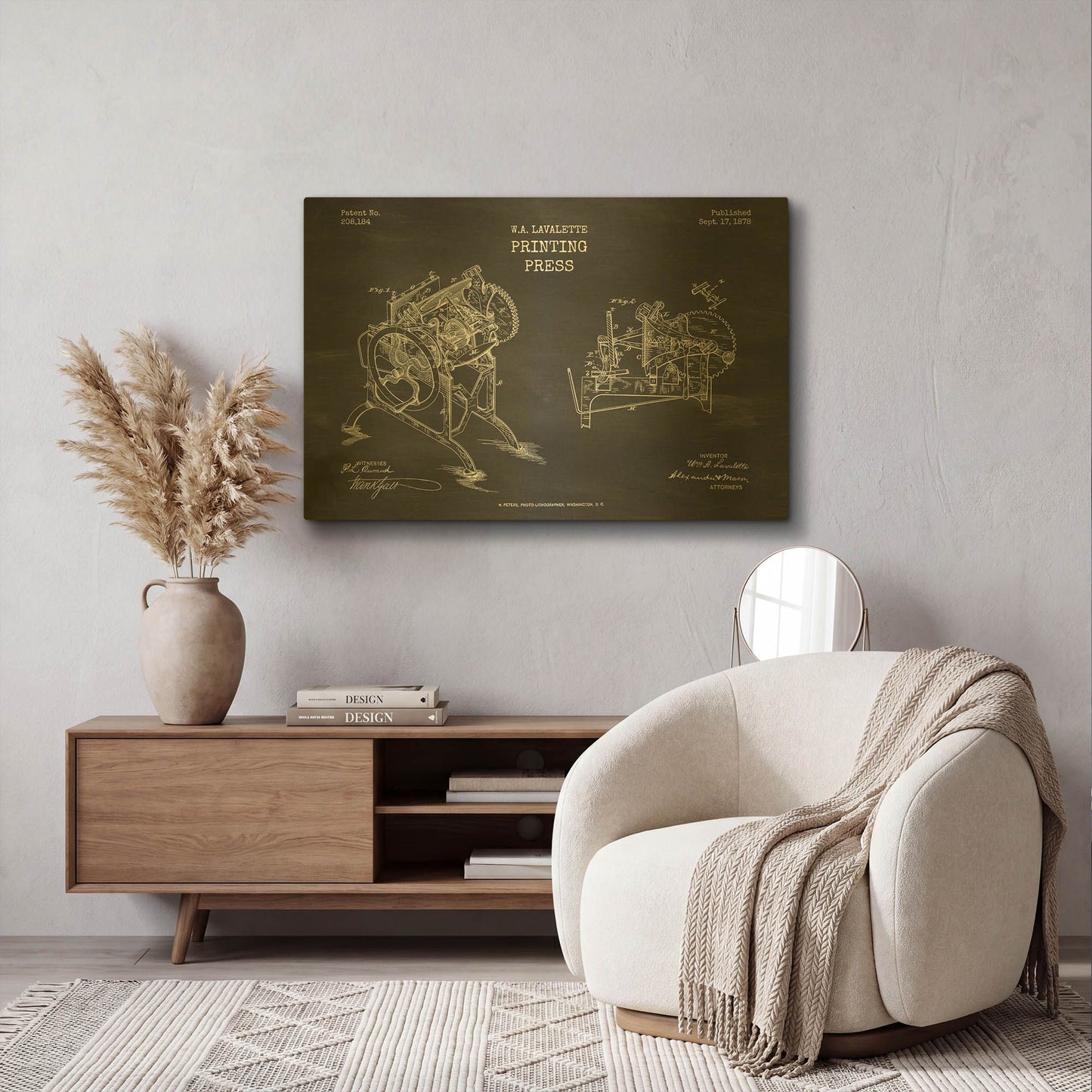 'Printing Press Blueprint Patent Chalkboard' By LUXE Gold Metal Wall Art