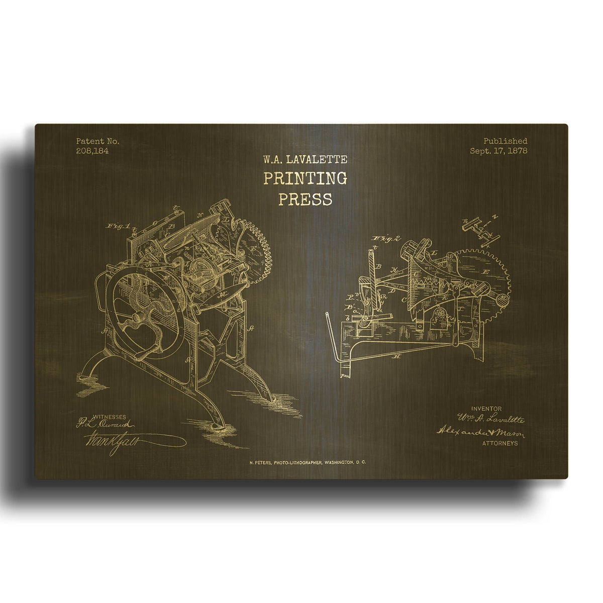 'Printing Press Blueprint Patent Chalkboard' By LUXE Gold Metal Wall Art