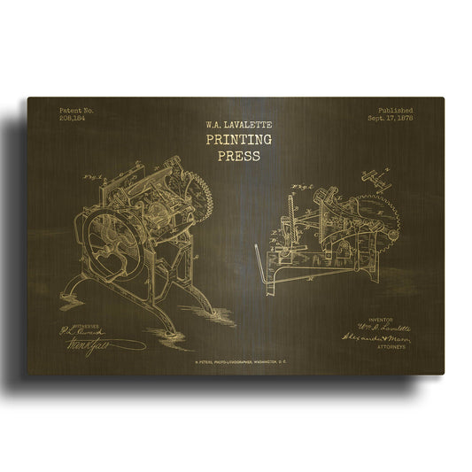 'Printing Press Blueprint Patent Chalkboard' By LUXE Gold Metal Wall Art