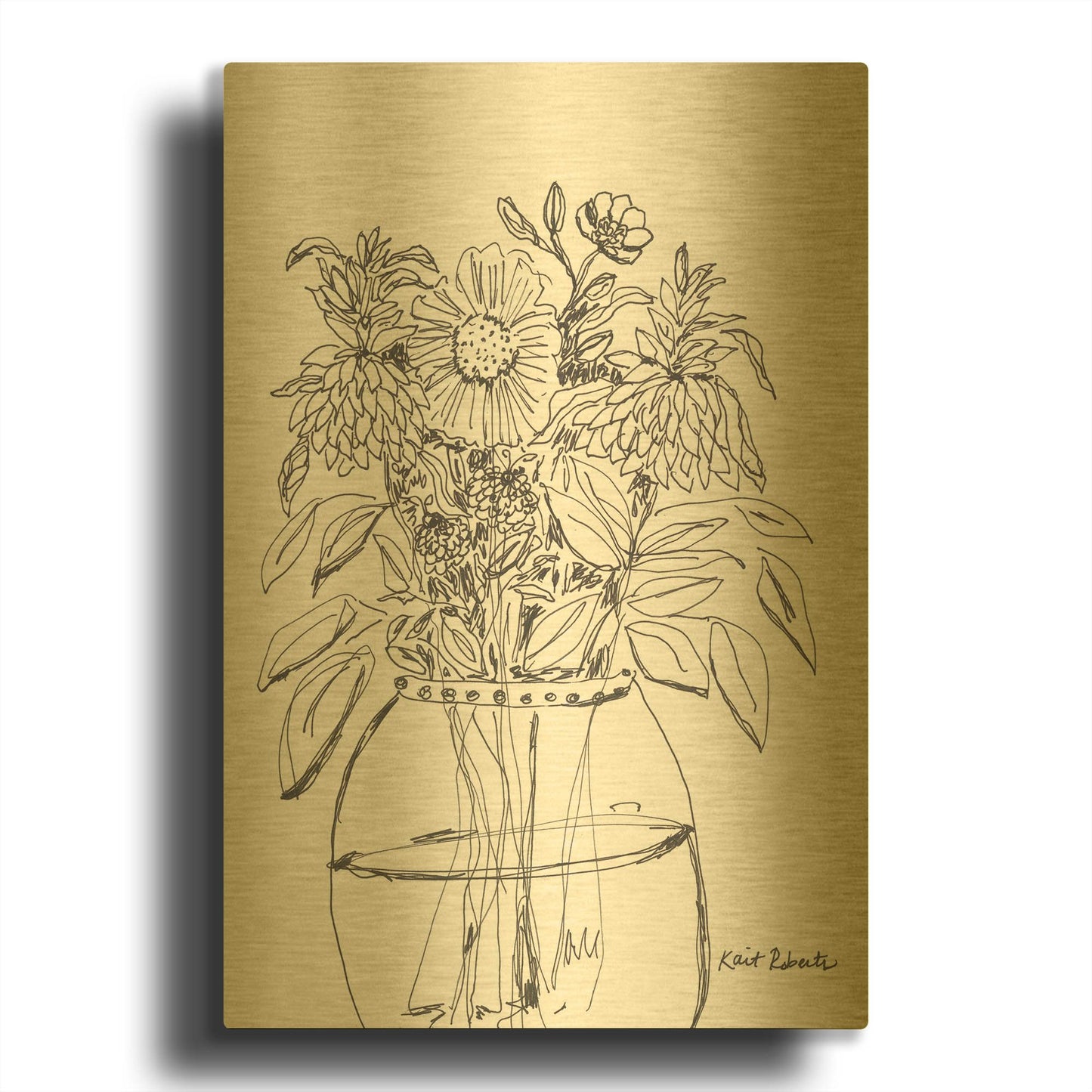 'Summer Garden in a Vase' By Kait Roberts Gold Metal Wall Art