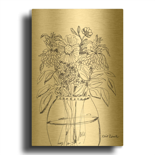 'Summer Garden in a Vase' By Kait Roberts Gold Metal Wall Art