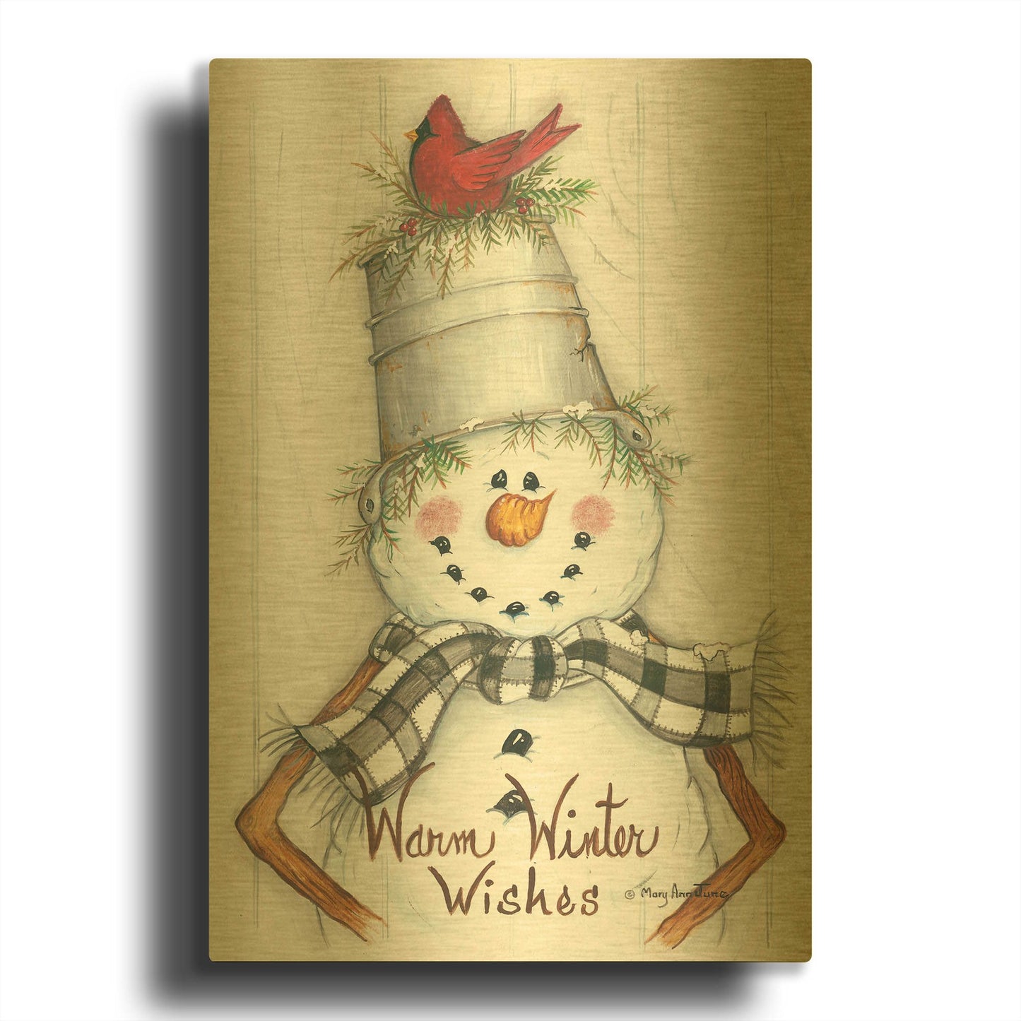 'Country Snowman' By Mary Ann June Gold Metal Wall Art
