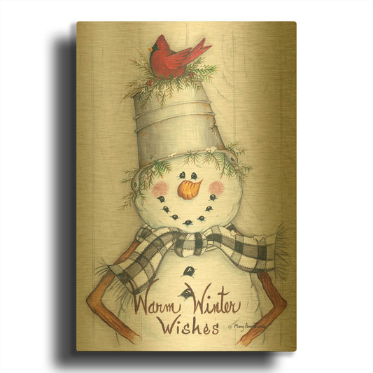 'Country Snowman' By Mary Ann June Gold Metal Wall Art