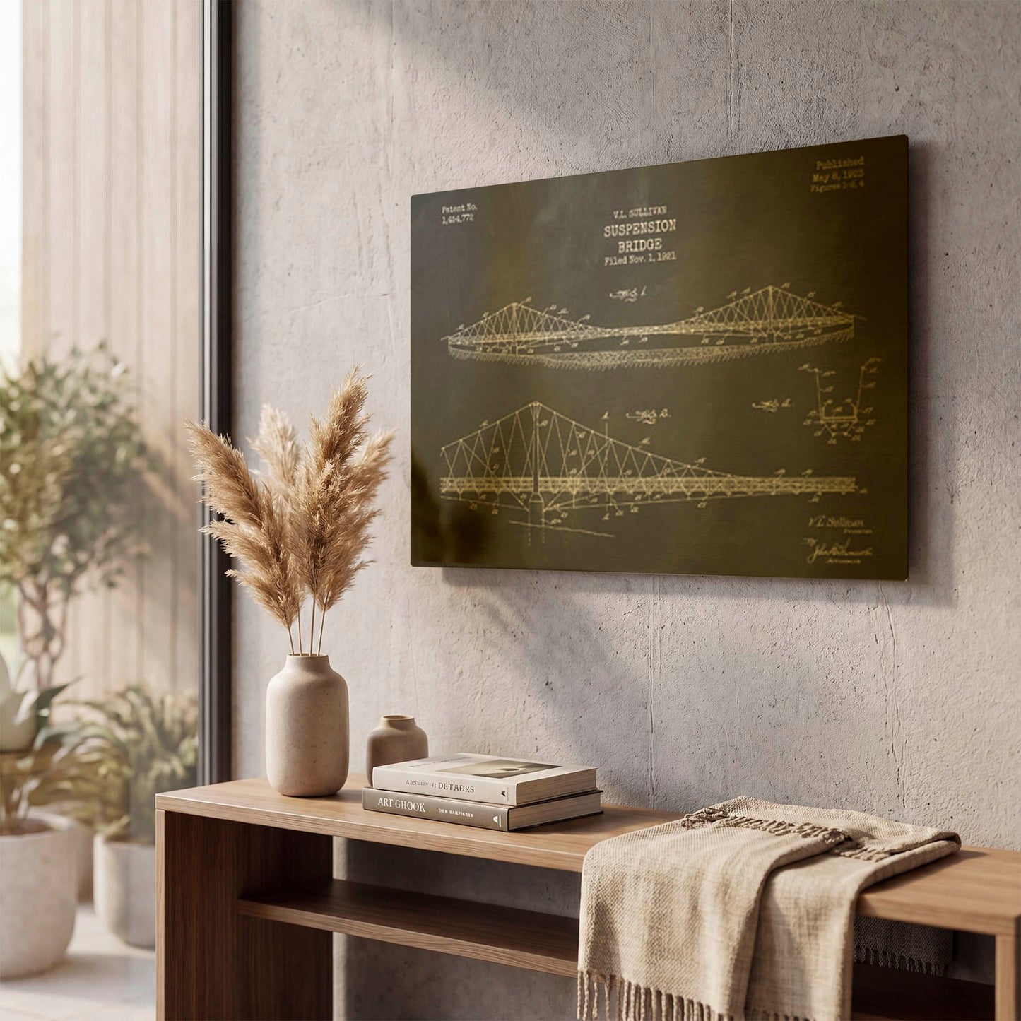 'Suspension Bridge Blueprint Patent Chalkboard' By LUXE Gold Metal Wall Art