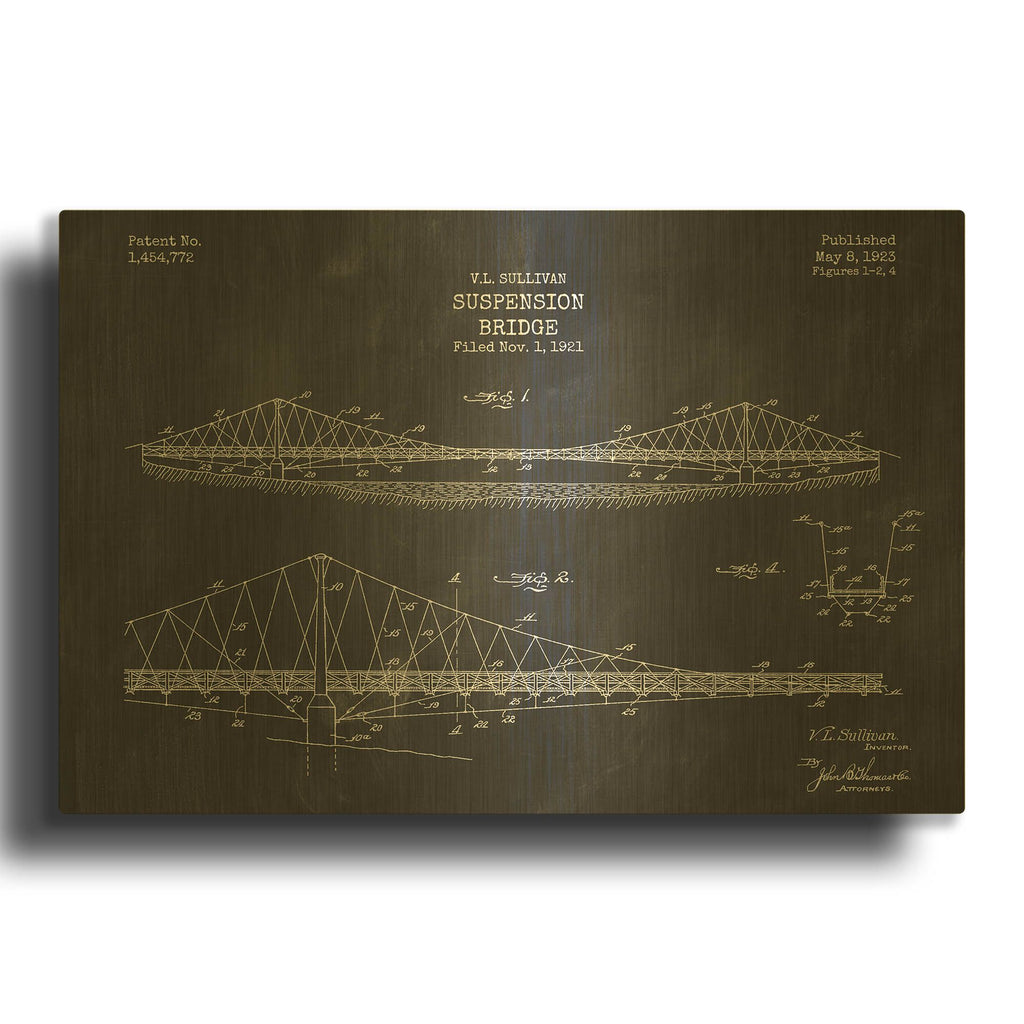 'Suspension Bridge Blueprint Patent Chalkboard' By LUXE Gold Metal Wall Art