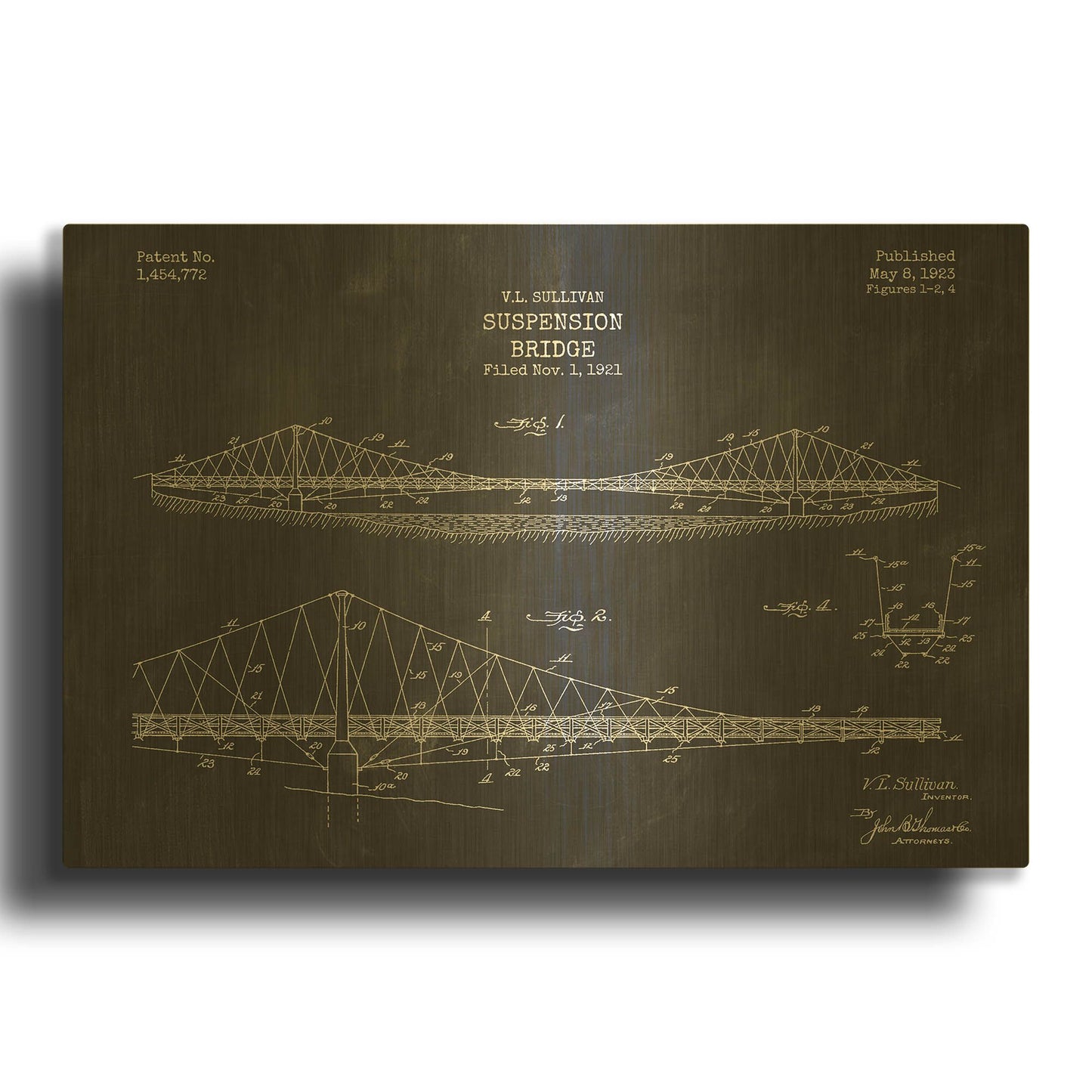 'Suspension Bridge Blueprint Patent Chalkboard' By LUXE Gold Metal Wall Art