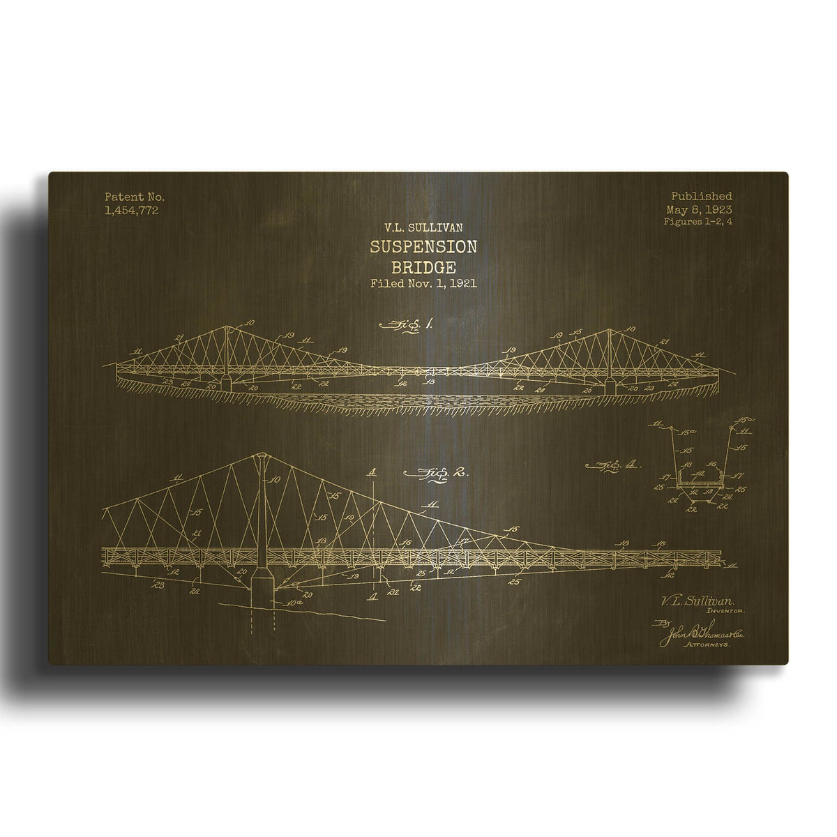 'Suspension Bridge Blueprint Patent Chalkboard' By LUXE Gold Metal Wall Art