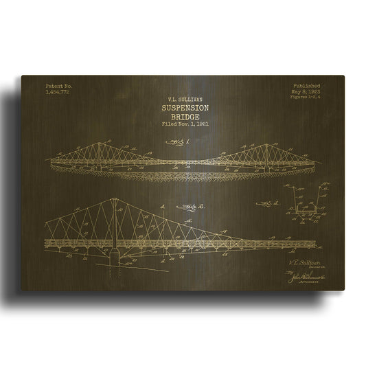 'Suspension Bridge Blueprint Patent Chalkboard' By LUXE Gold Metal Wall Art