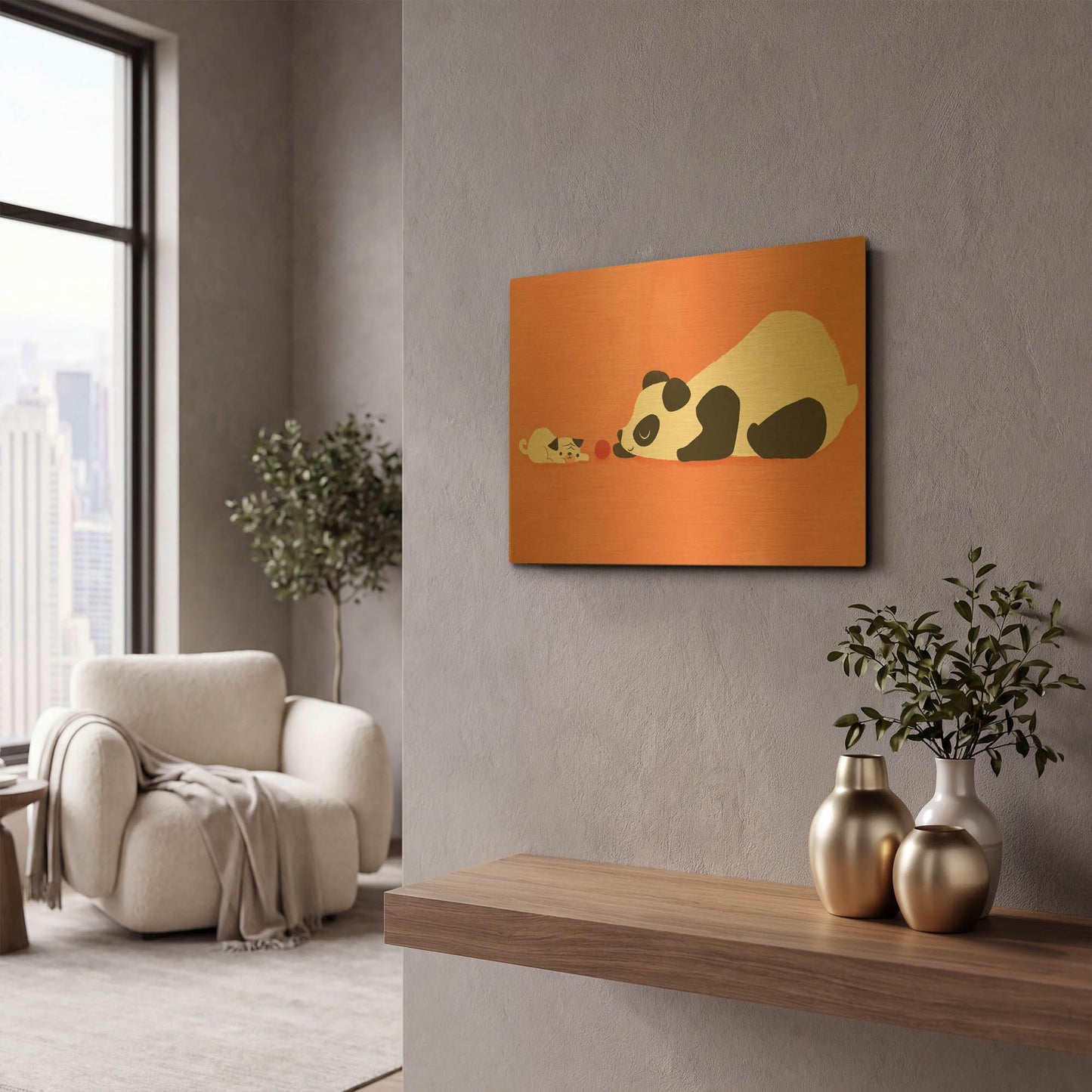 'The Pug and the Panda' By Jay Fleck Gold Metal Wall Art