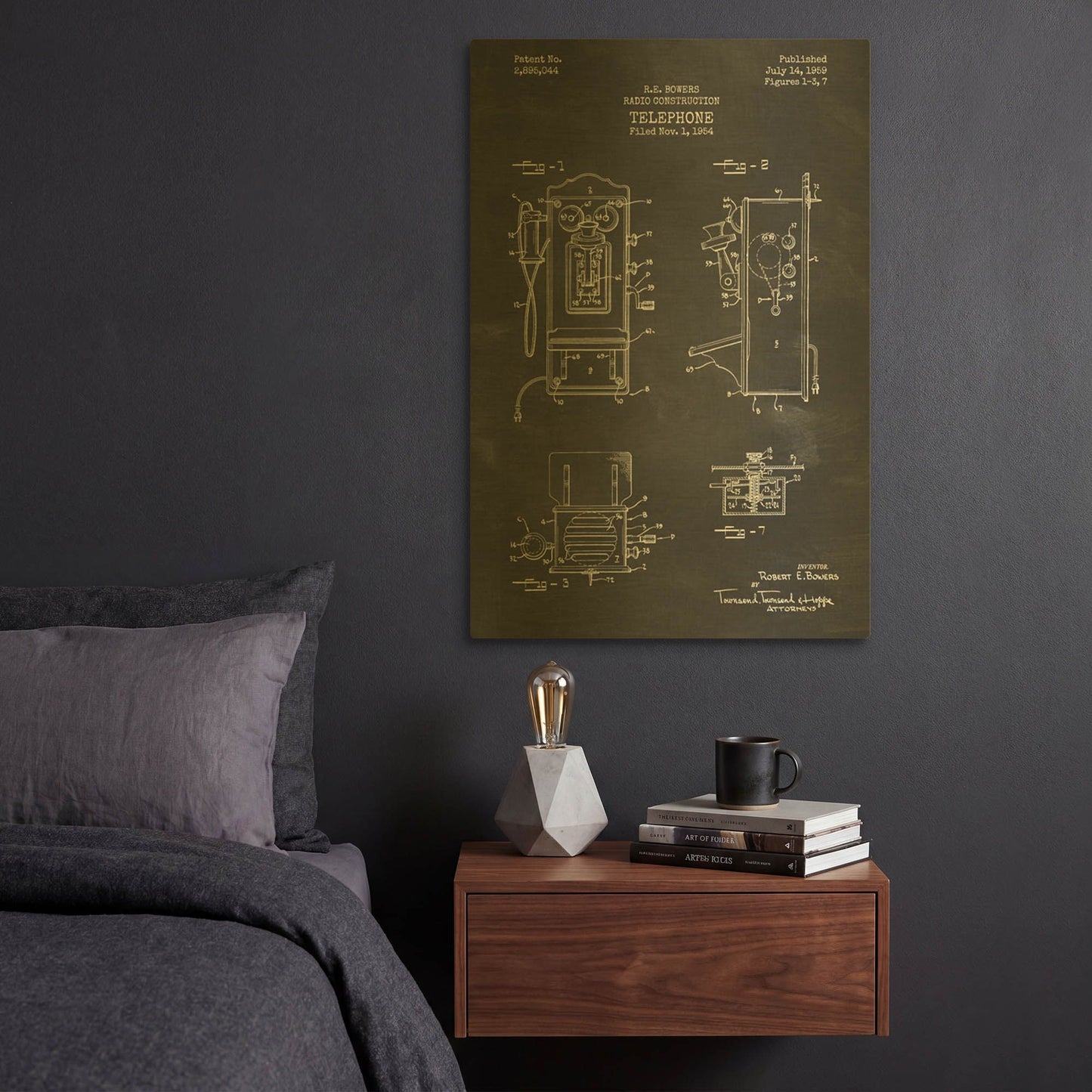 'Telephone, 1959 Blueprint Patent Chalkboard' By LUXE Gold Metal Wall Art