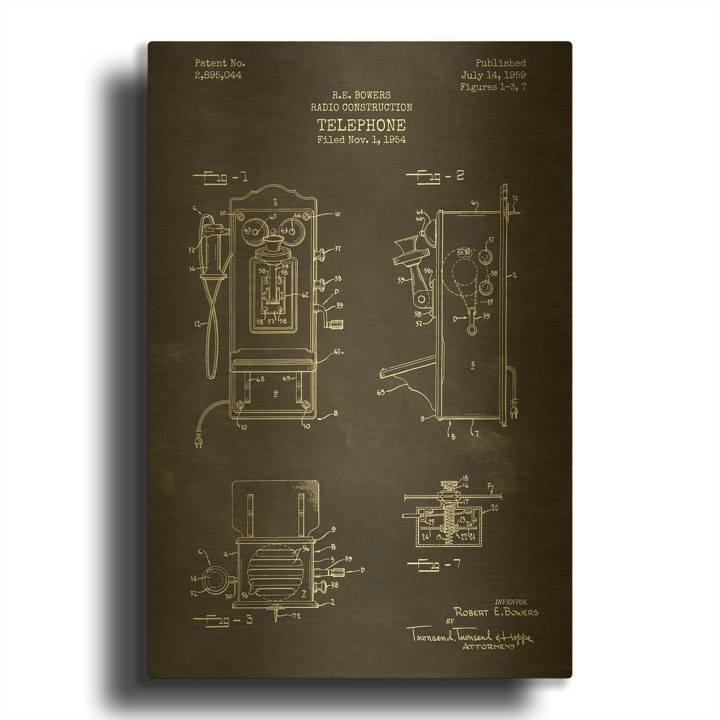 'Telephone, 1959 Blueprint Patent Chalkboard' By LUXE Gold Metal Wall Art