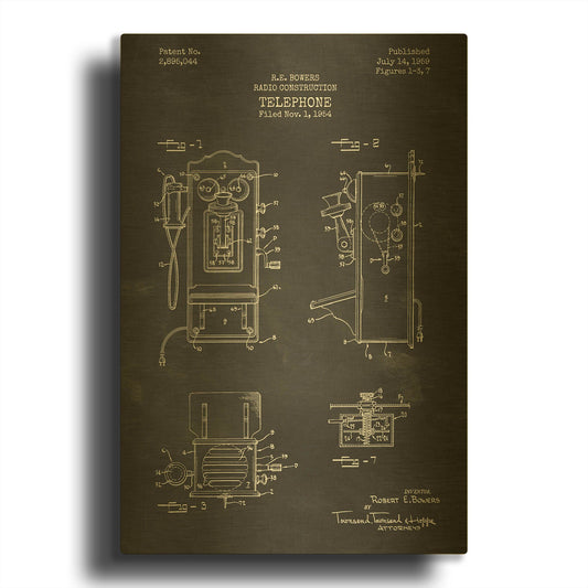 'Telephone, 1959 Blueprint Patent Chalkboard' By LUXE Gold Metal Wall Art