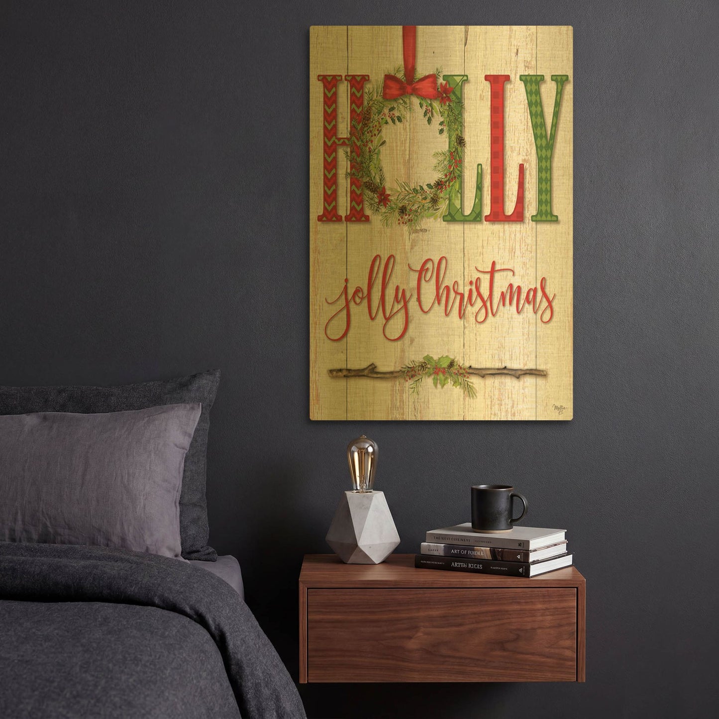 'Holly Jolly Christmas' By Mollie B Art Gold Metal Wall Art