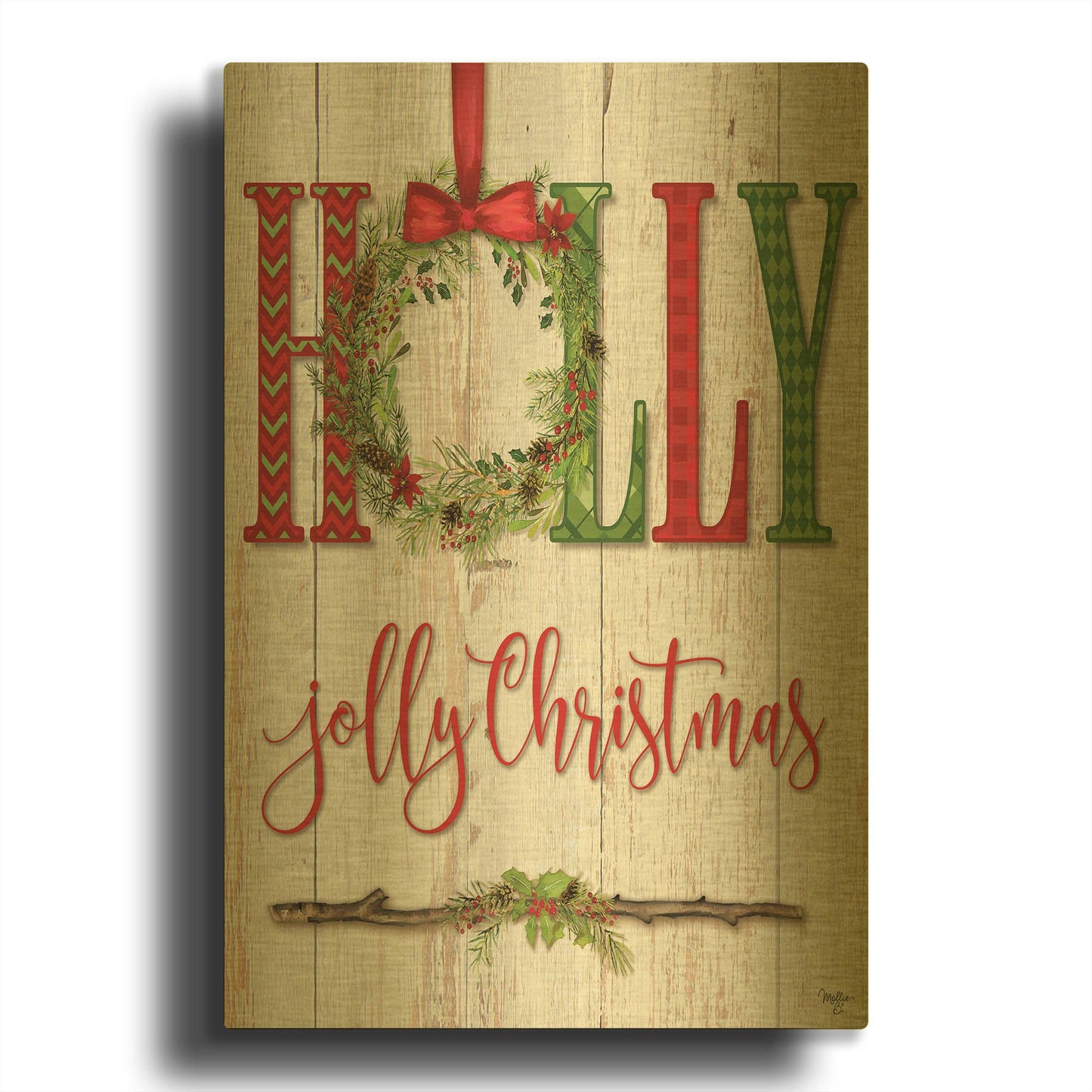 'Holly Jolly Christmas' By Mollie B Art Gold Metal Wall Art