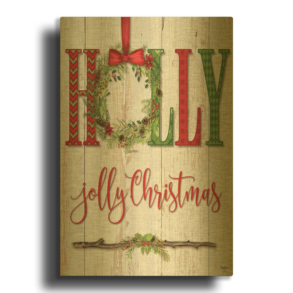 'Holly Jolly Christmas' By Mollie B Art Gold Metal Wall Art