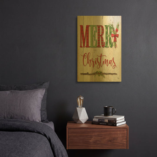 'Merry Christmas' By Mollie B Art Gold Metal Wall Art