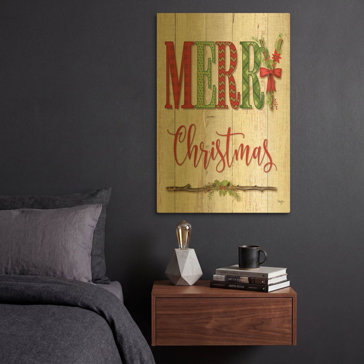 'Merry Christmas' By Mollie B Art Gold Metal Wall Art