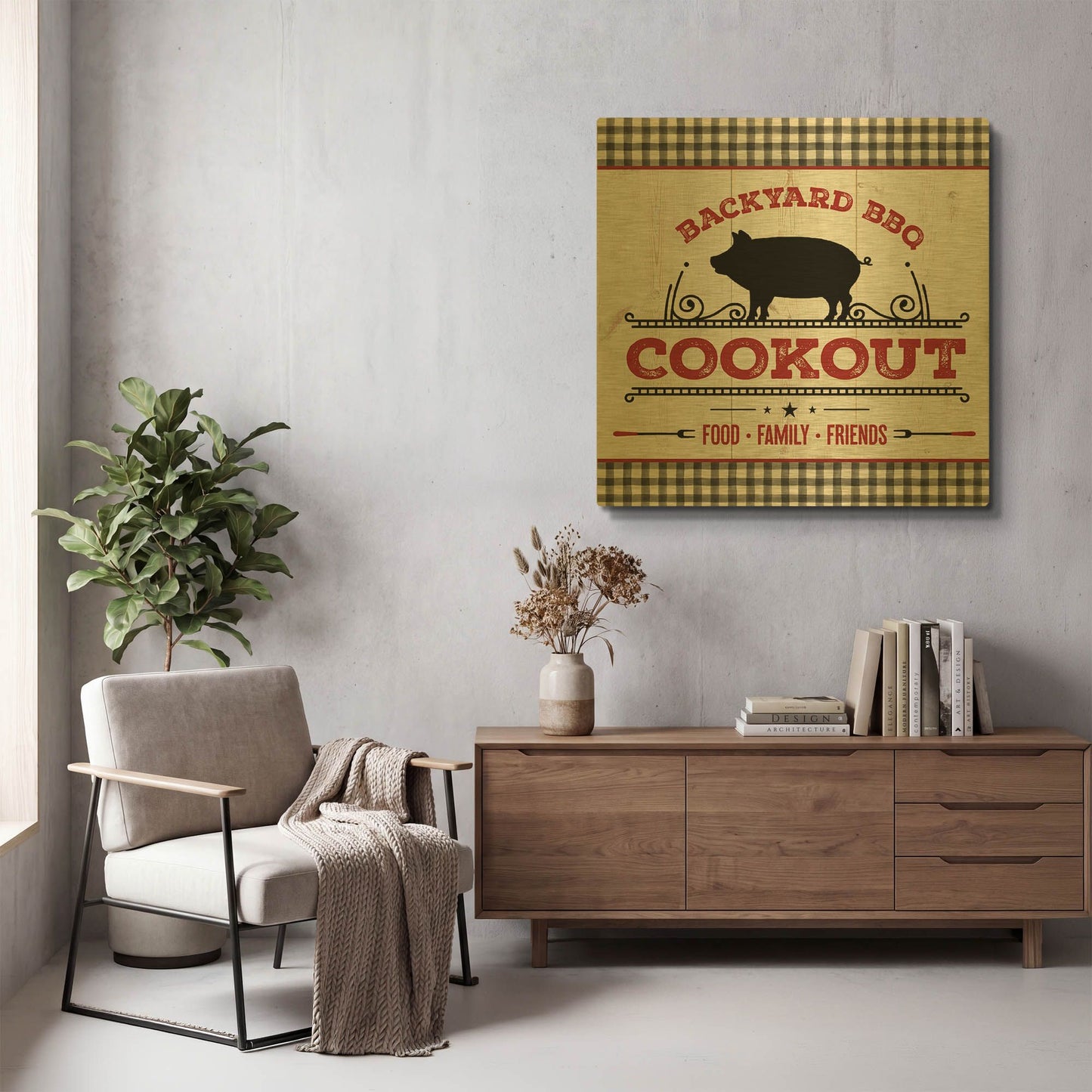 'Backyard BBQ Cookout' By Mollie B Art Gold Metal Wall Art