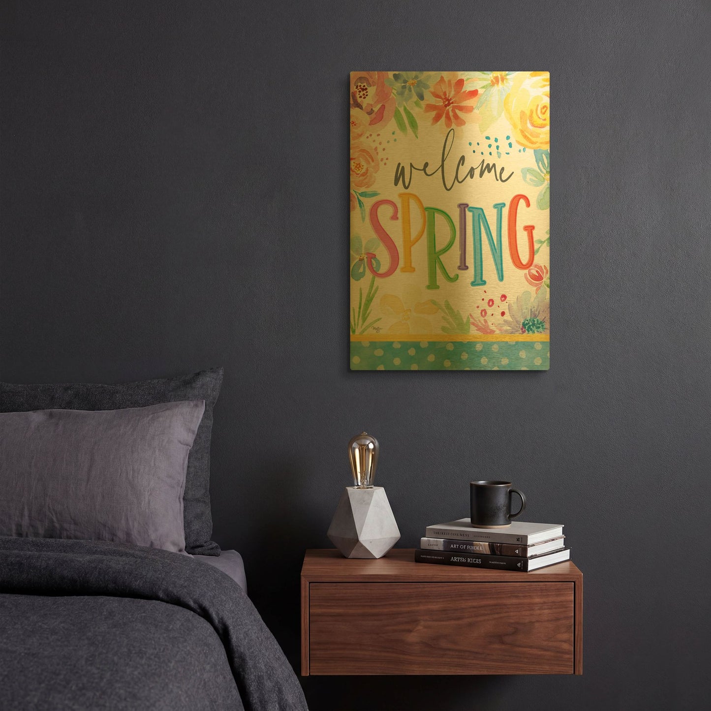 'Welcome Spring' By Mollie B Art Gold Metal Wall Art