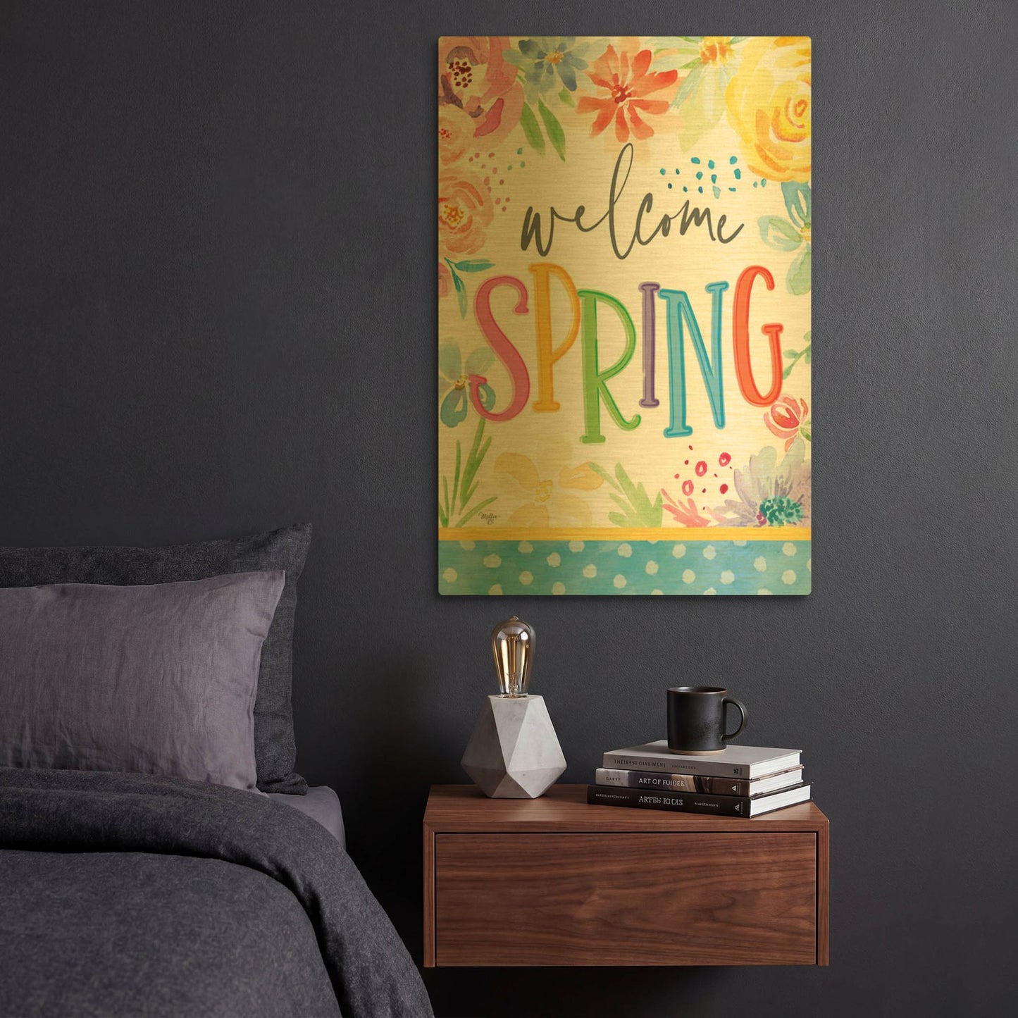 'Welcome Spring' By Mollie B Art Gold Metal Wall Art