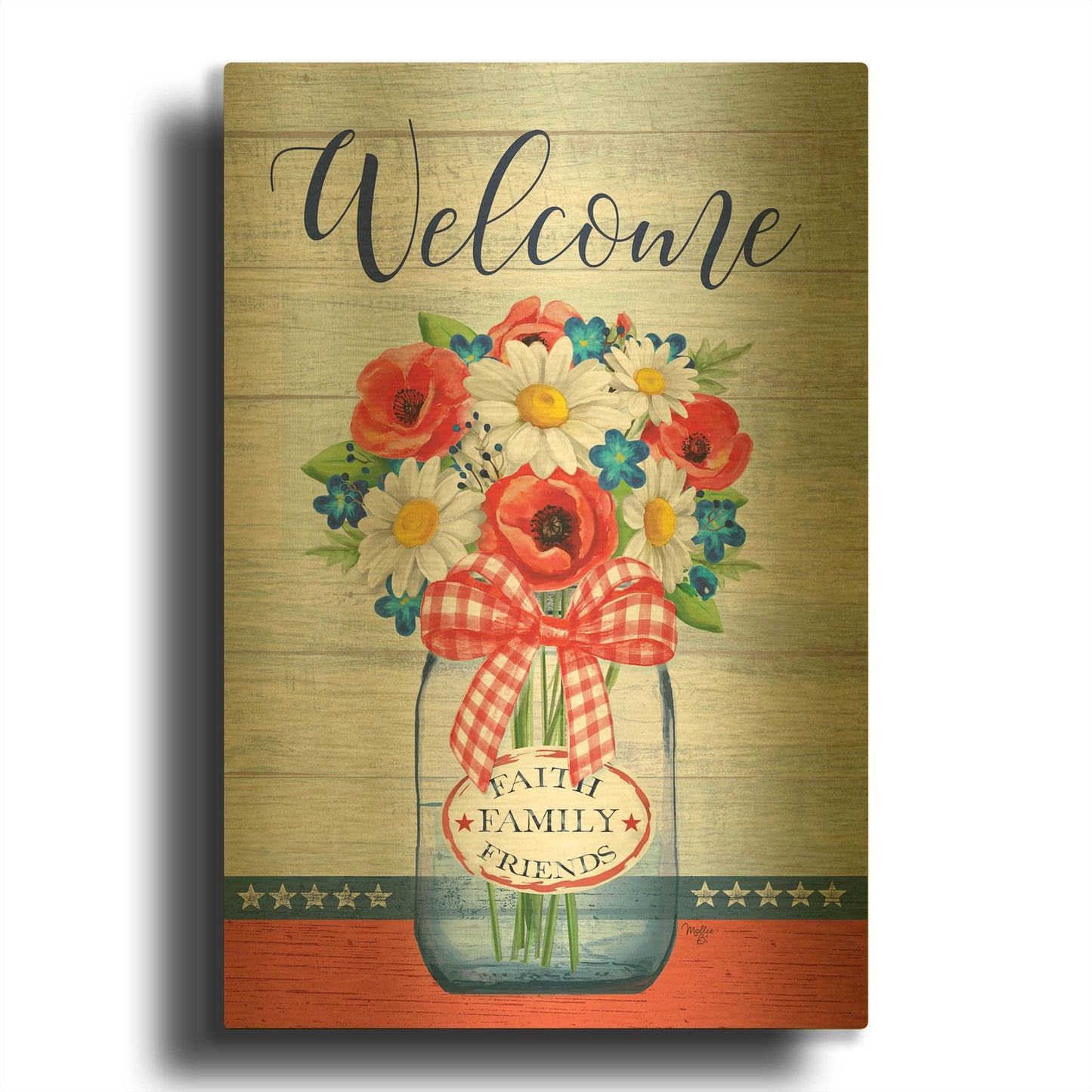 'Patriotic Glass Jar' By Mollie B Art Gold Metal Wall Art