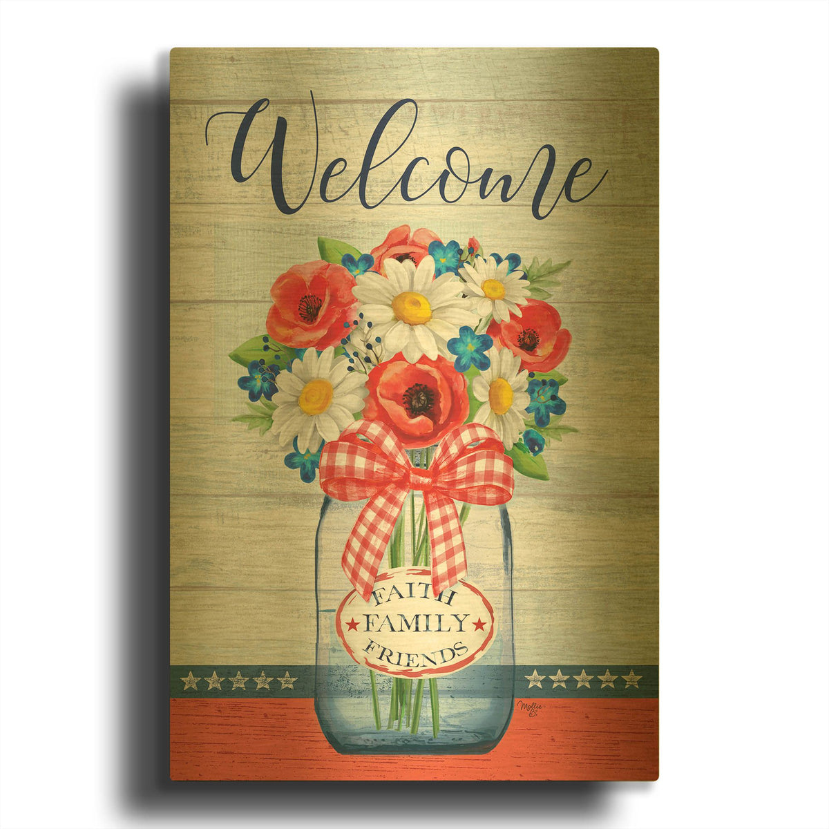 'Patriotic Glass Jar' By Mollie B Art Gold Metal Wall Art