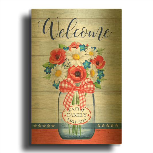 'Patriotic Glass Jar' By Mollie B Art Gold Metal Wall Art