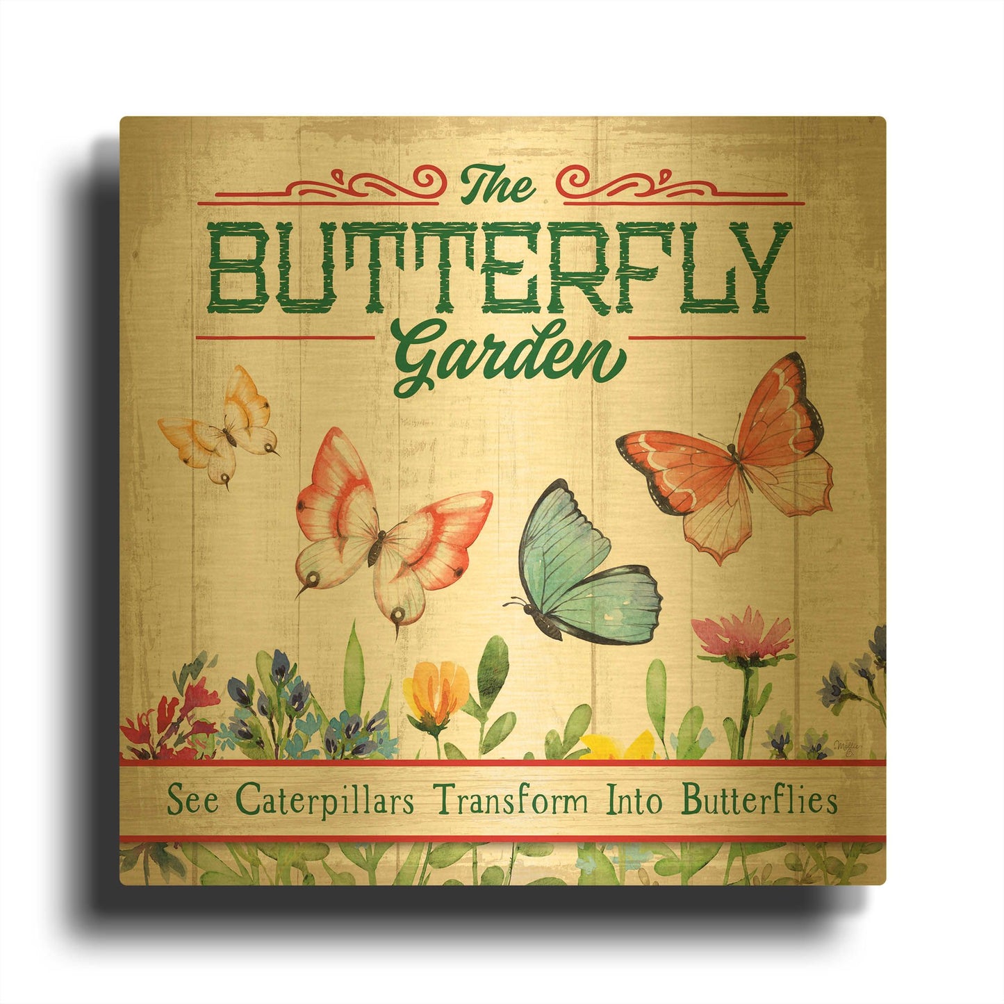 'Butterly Farm' By Mollie B Art Gold Metal Wall Art