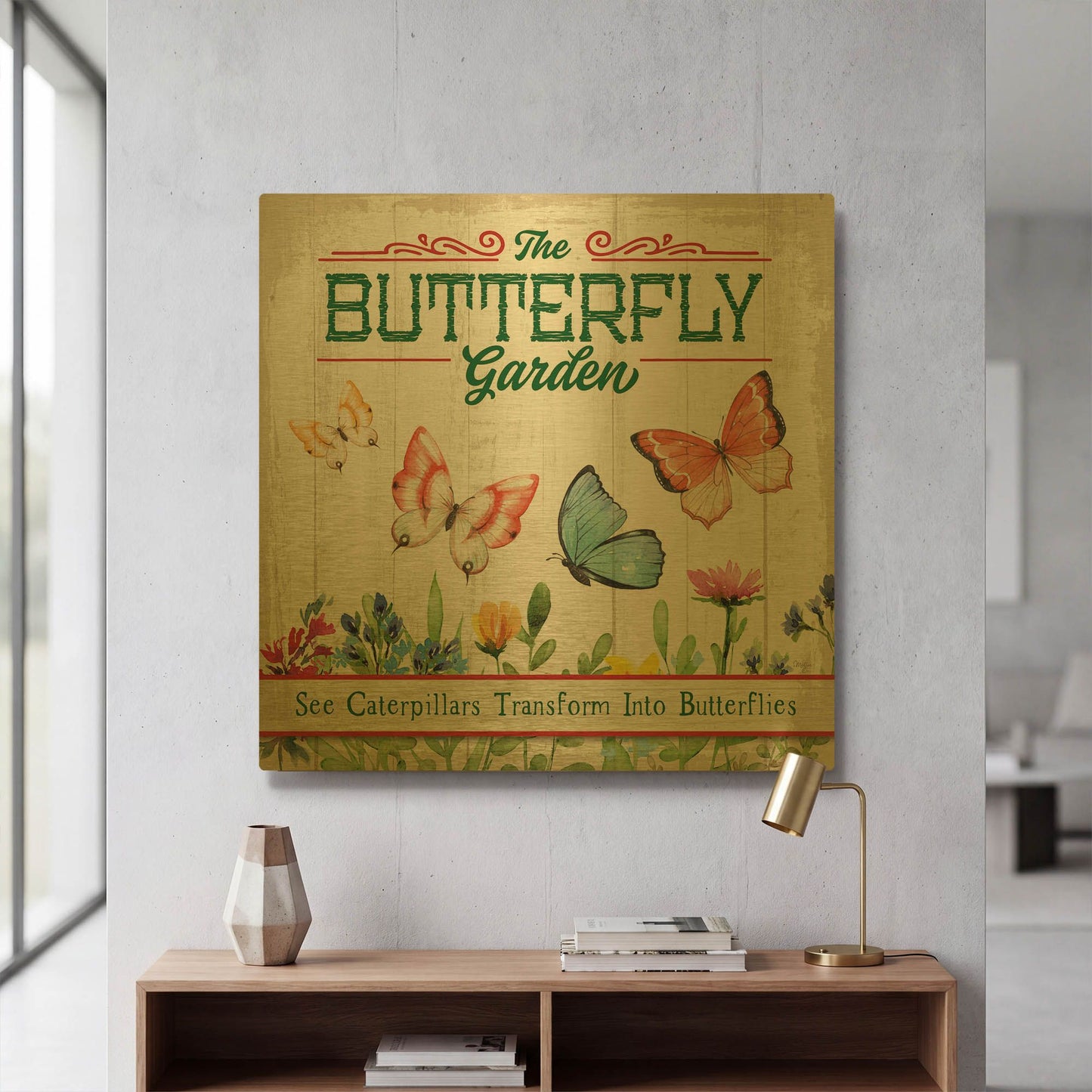 'Butterly Farm' By Mollie B Art Gold Metal Wall Art