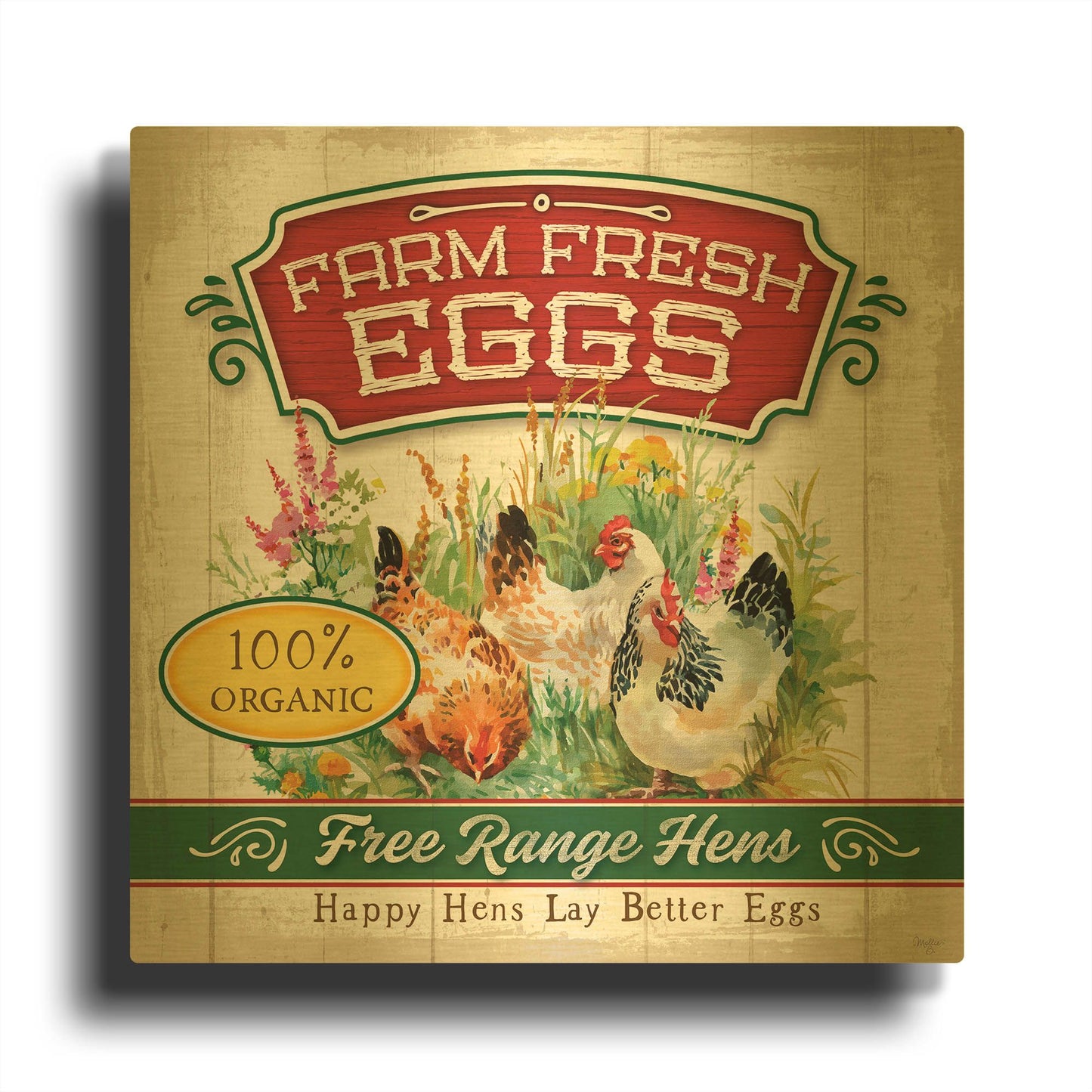 'Fresh Eggs' By Mollie B Art Gold Metal Wall Art