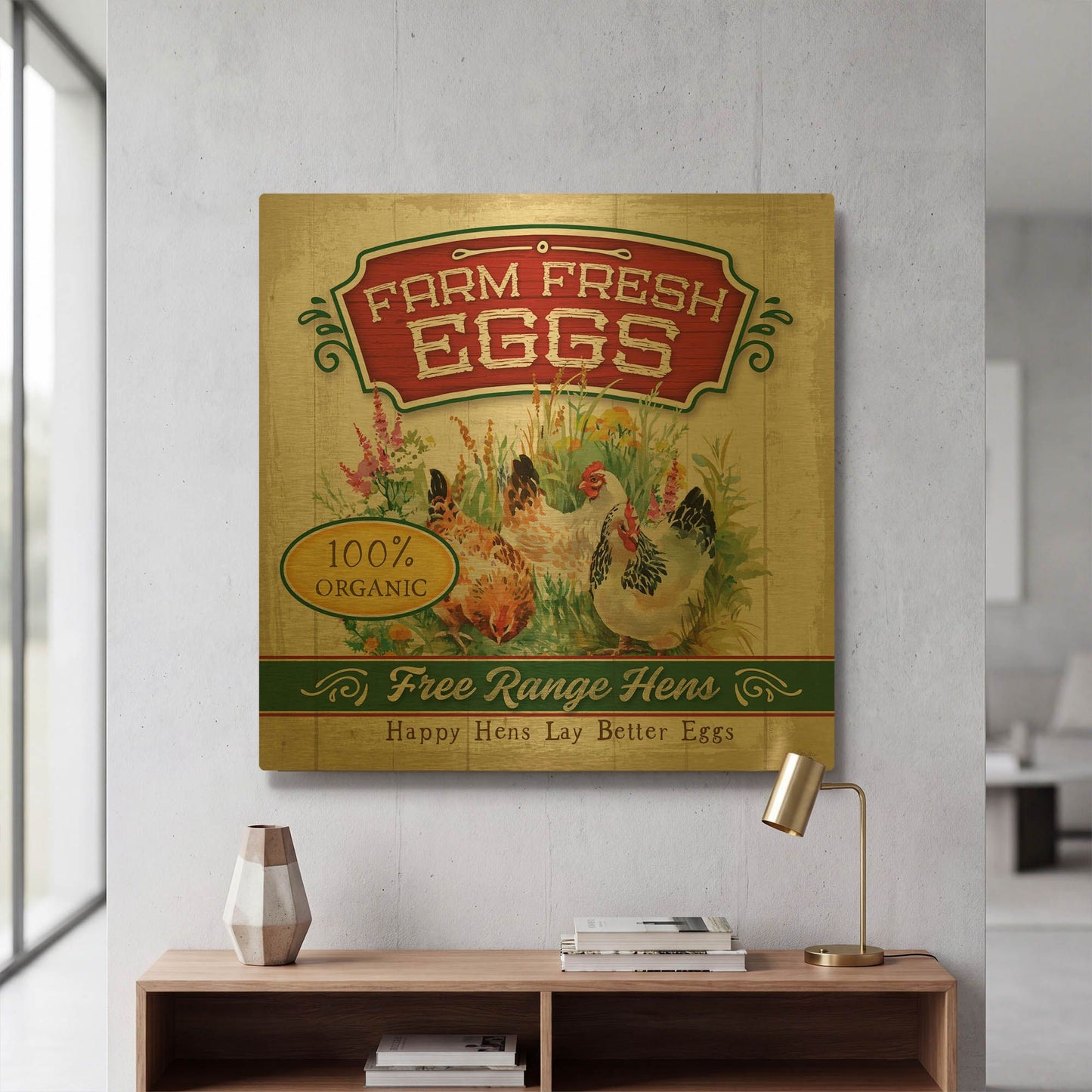 'Fresh Eggs' By Mollie B Art Gold Metal Wall Art