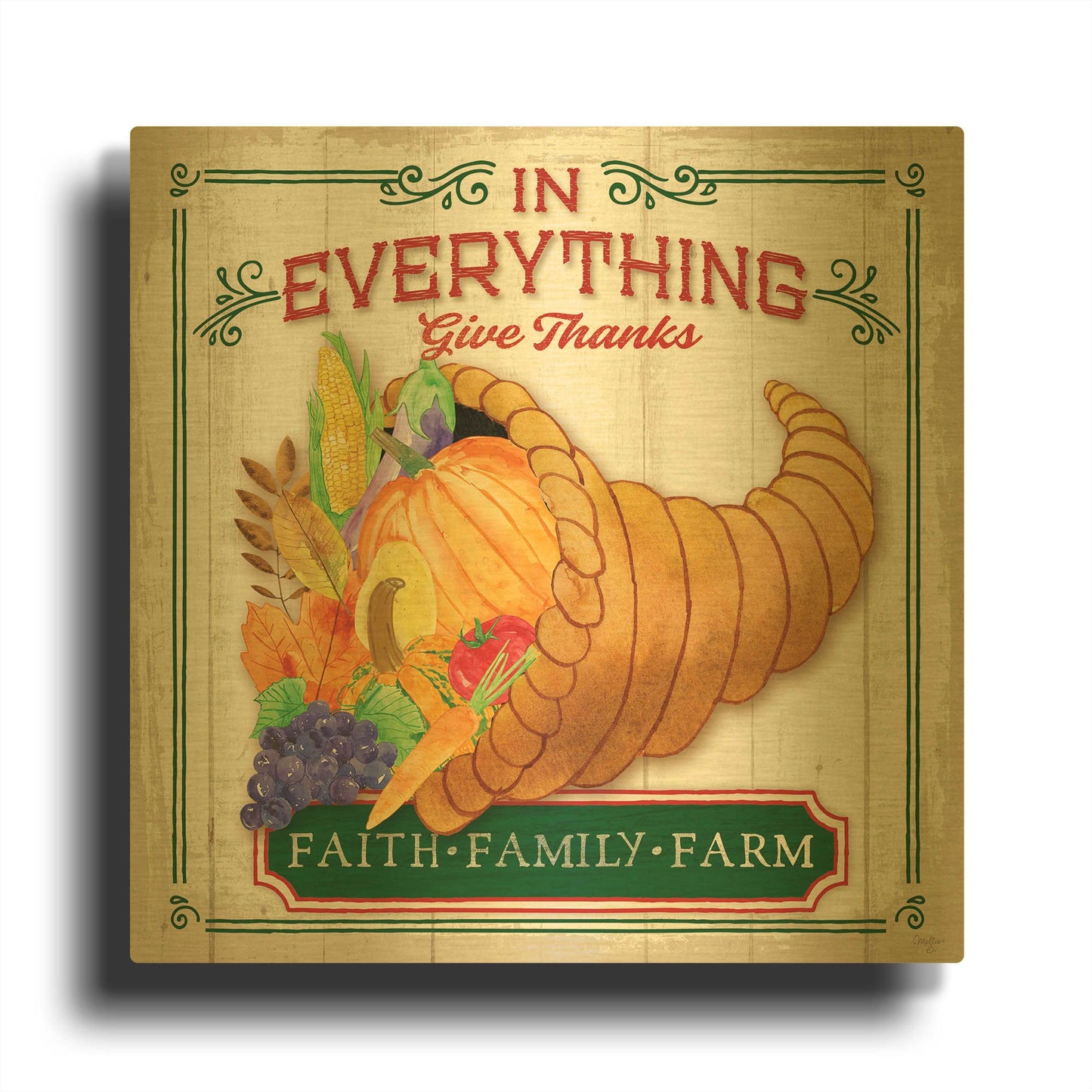 'Give Thanks' By Mollie B Art Gold Metal Wall Art