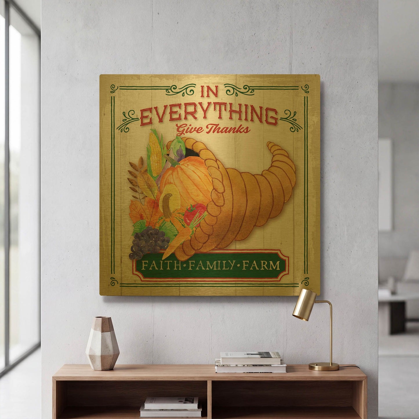 'Give Thanks' By Mollie B Art Gold Metal Wall Art