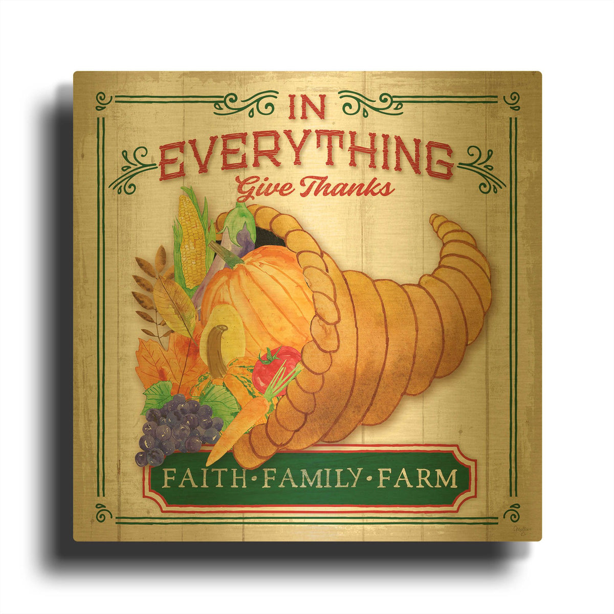 'Give Thanks' By Mollie B Art Gold Metal Wall Art