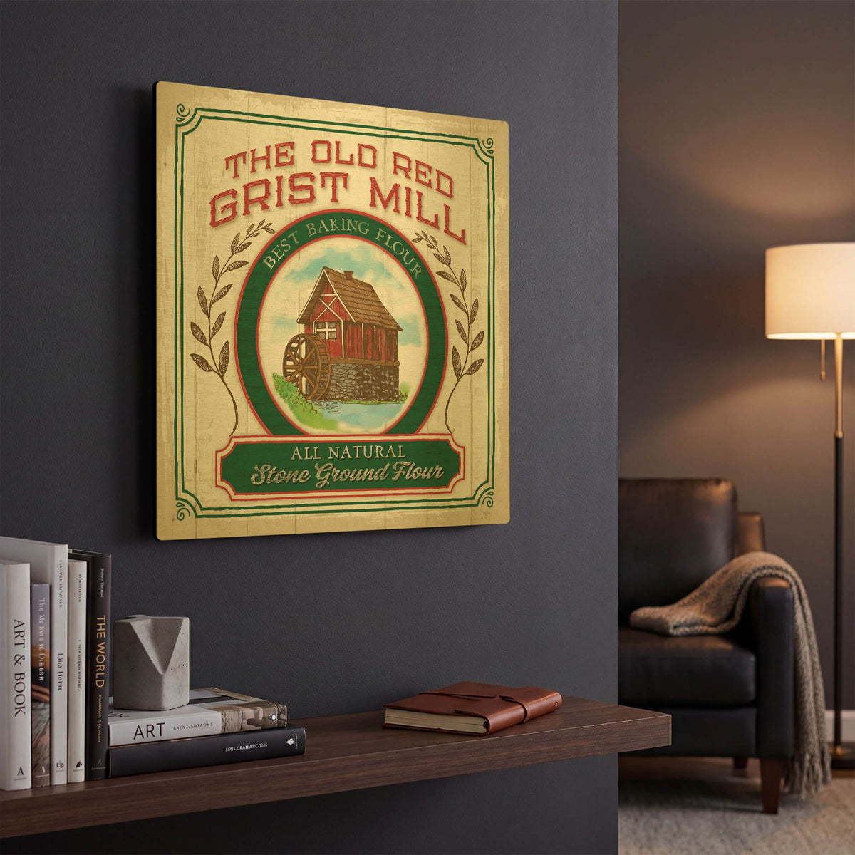 'Grist Mill Flour' By Mollie B Art Gold Metal Wall Art