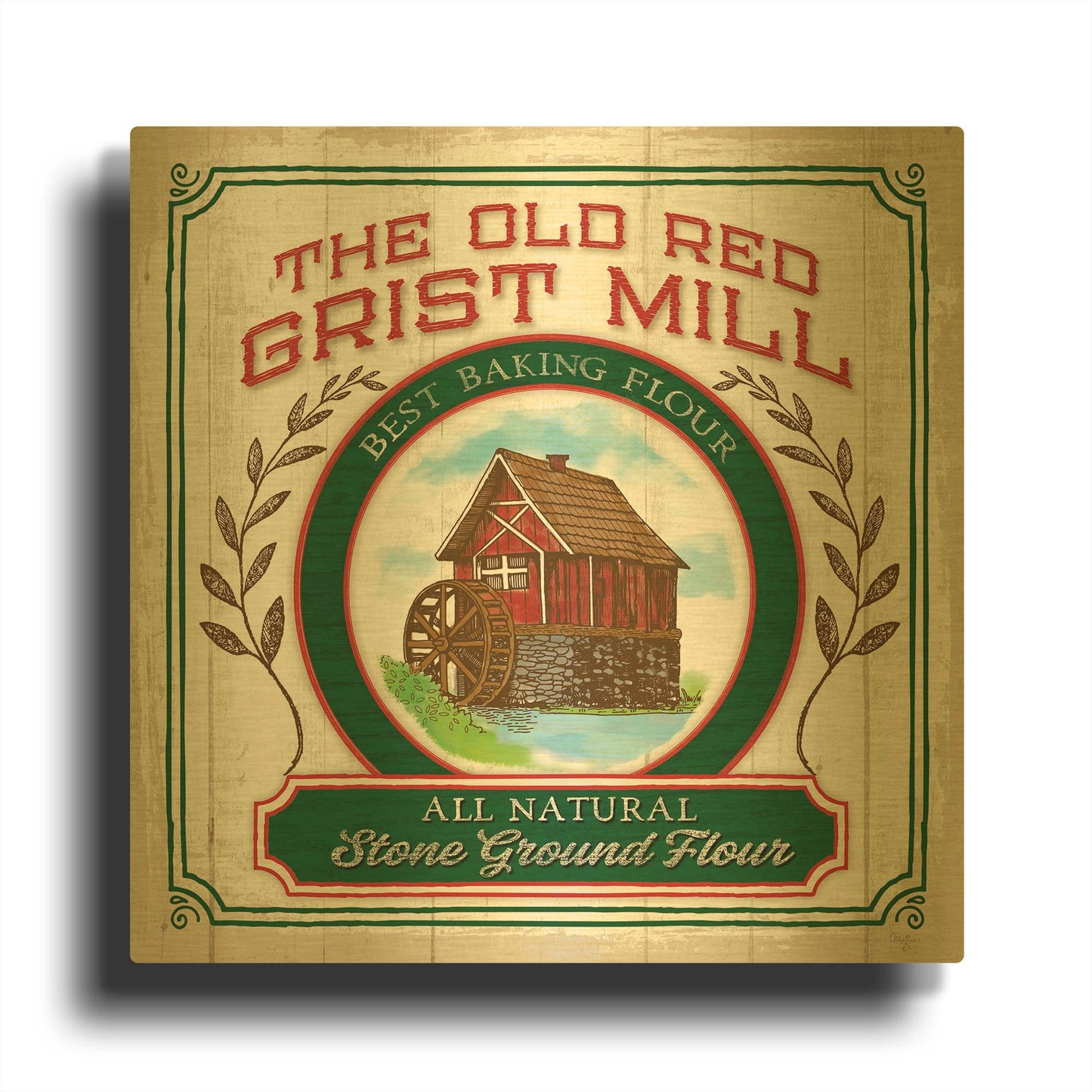 'Grist Mill Flour' By Mollie B Art Gold Metal Wall Art