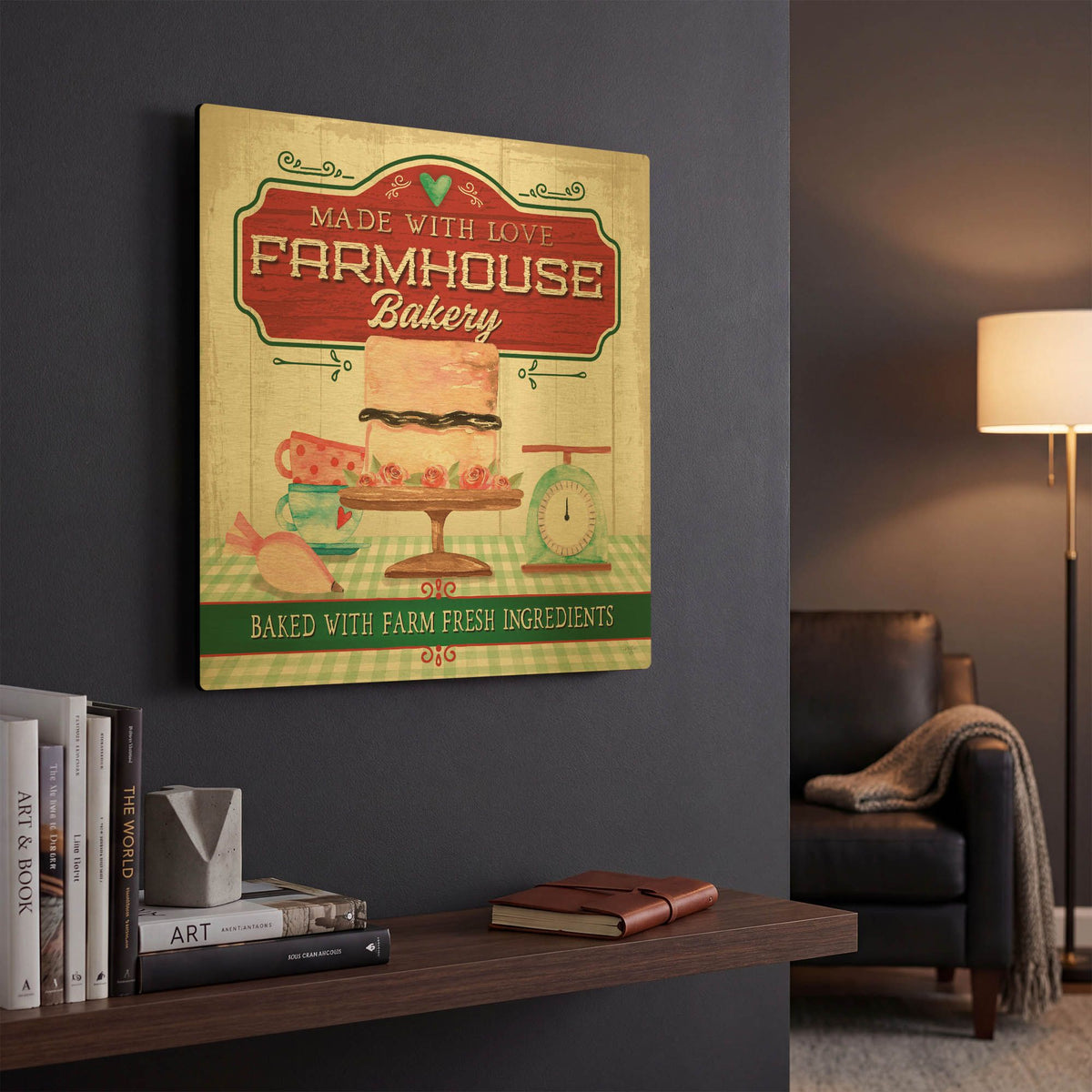 'Made With Love Bakery' By Mollie B Art Gold Metal Wall Art