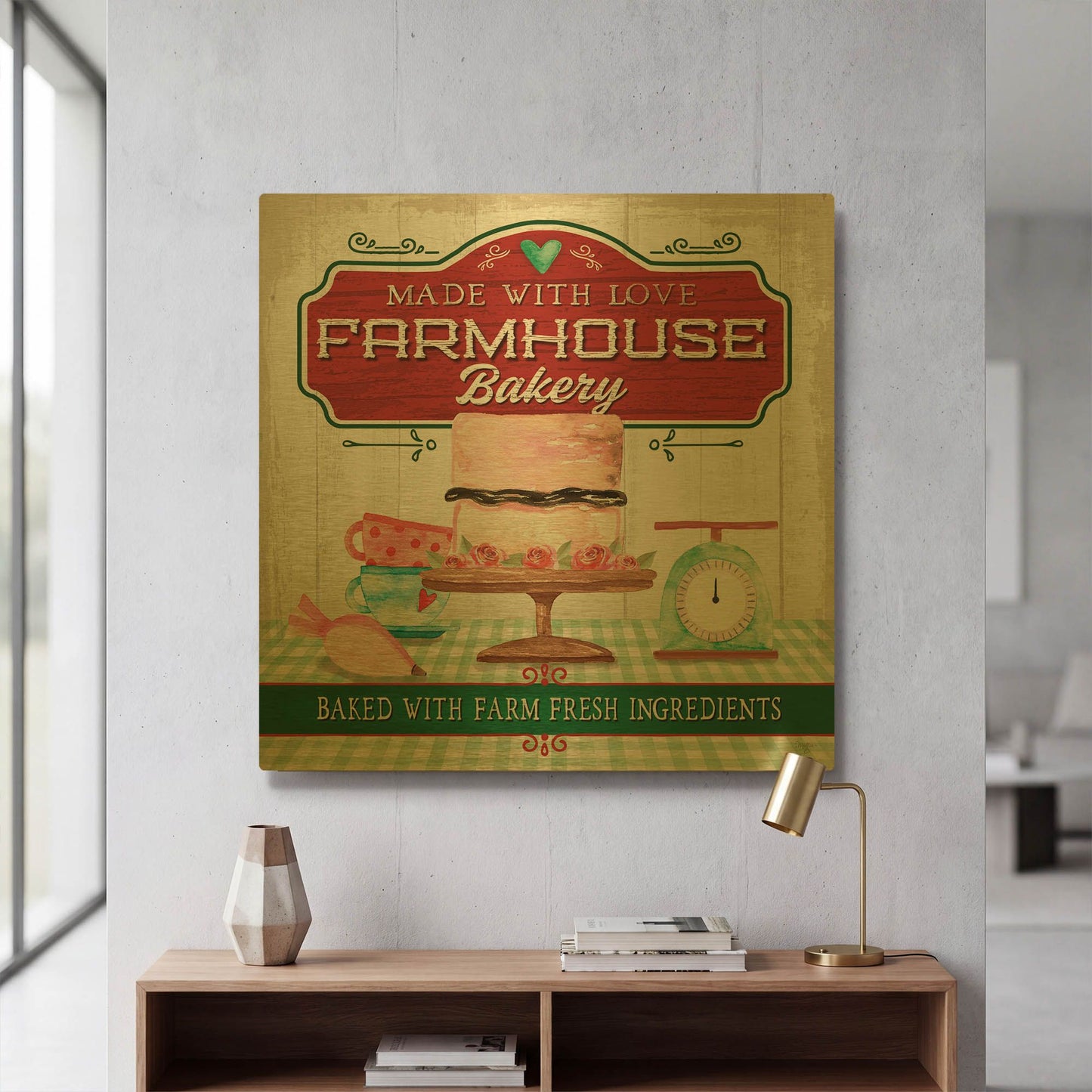 'Made With Love Bakery' By Mollie B Art Gold Metal Wall Art